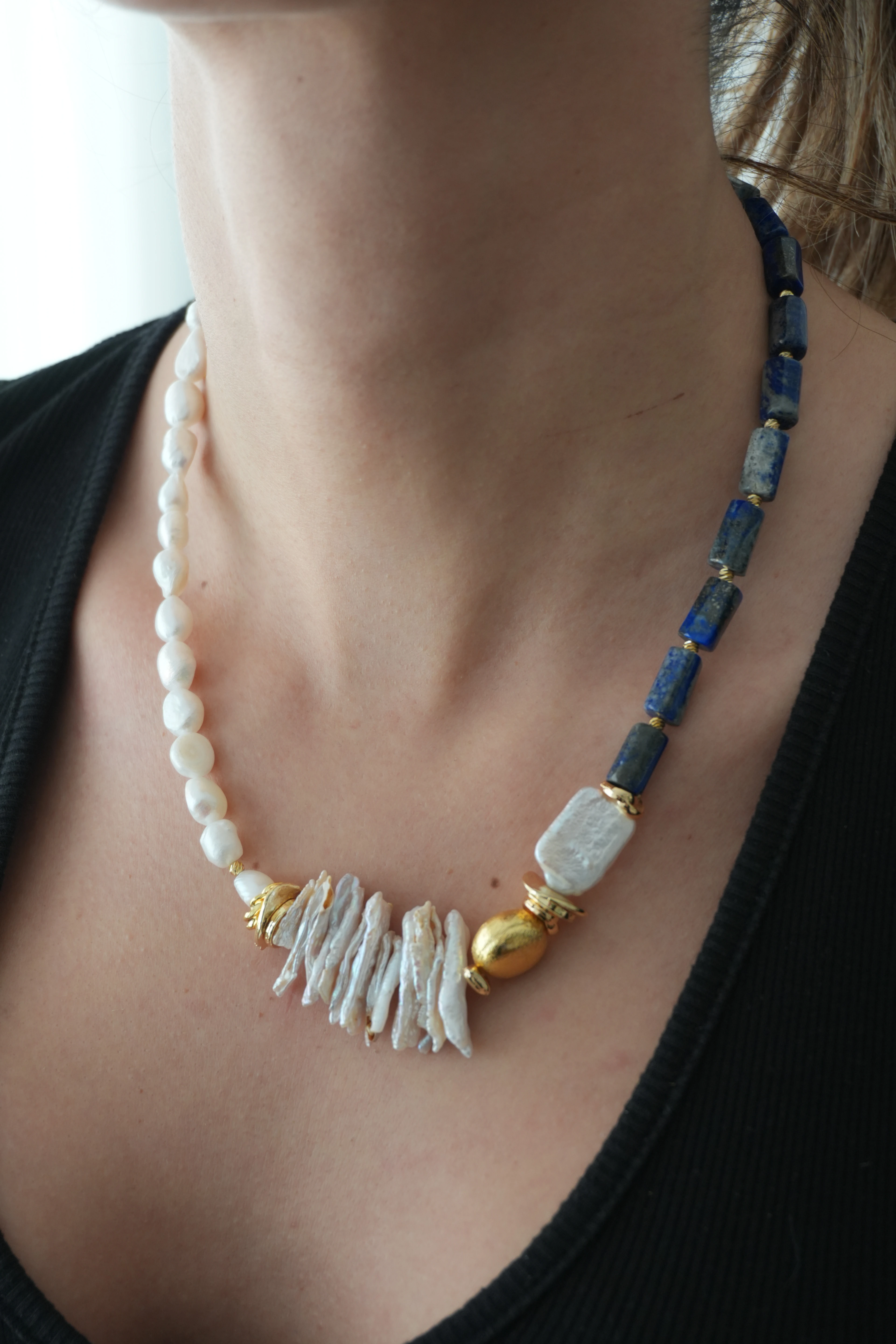 Lapis Lazuli Doğal Taş İnci Kolye 