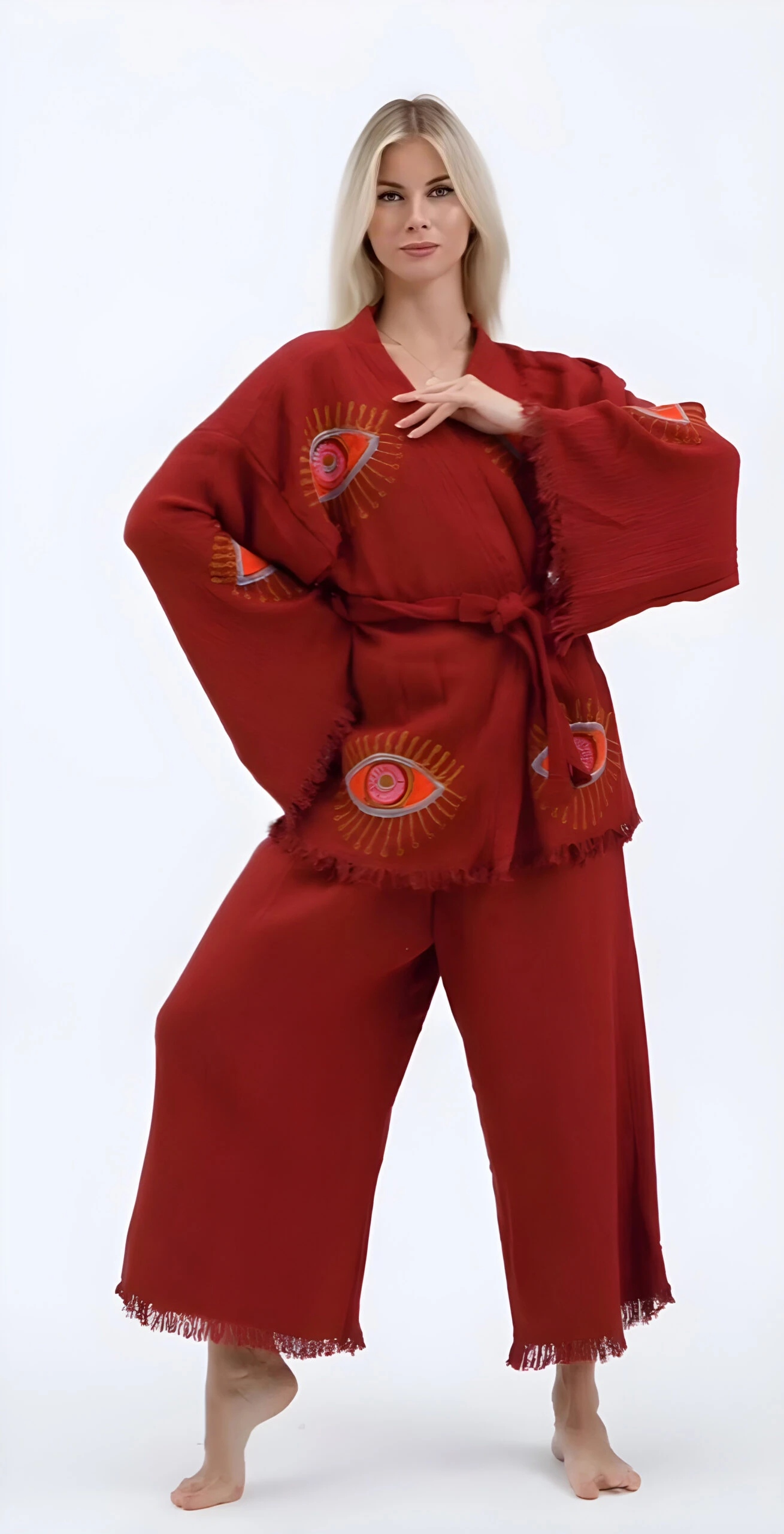 Kırmızı Göz Alt Üst Müslin Takım