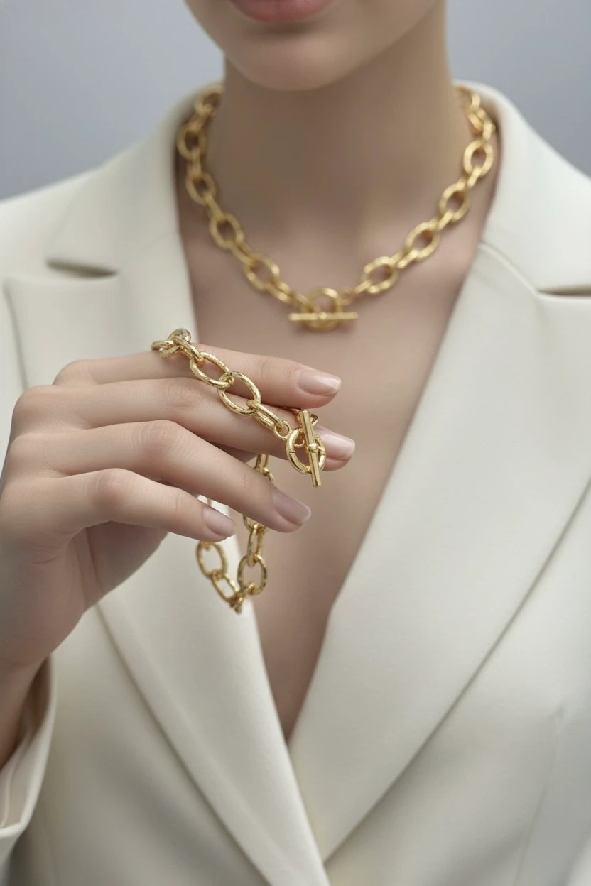 Hammered Organik Elle Dövülmüş T Kilit Kolye