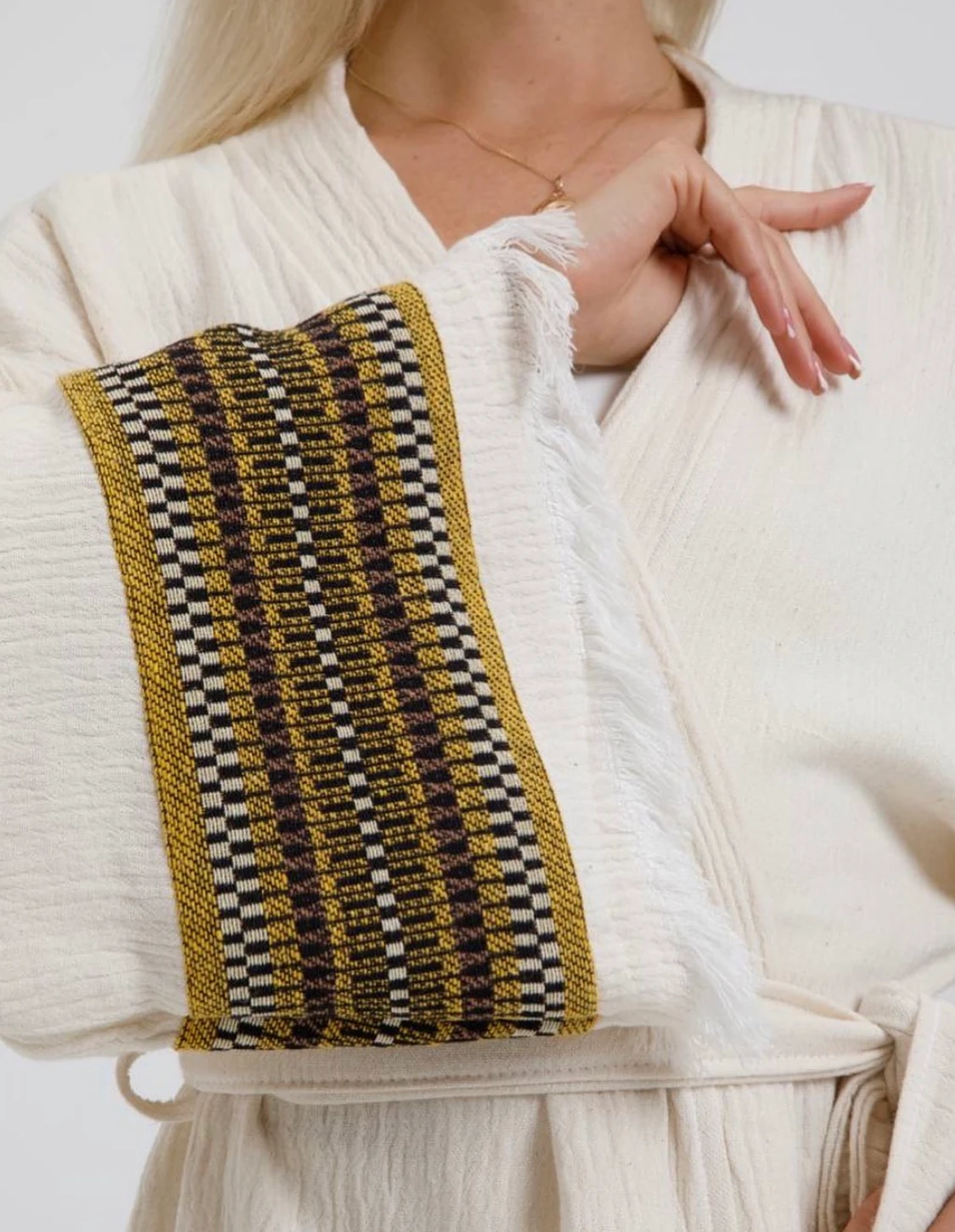 Sultan Koleksiyonu Natural Nakış İşlemeli Müslin Kaftan