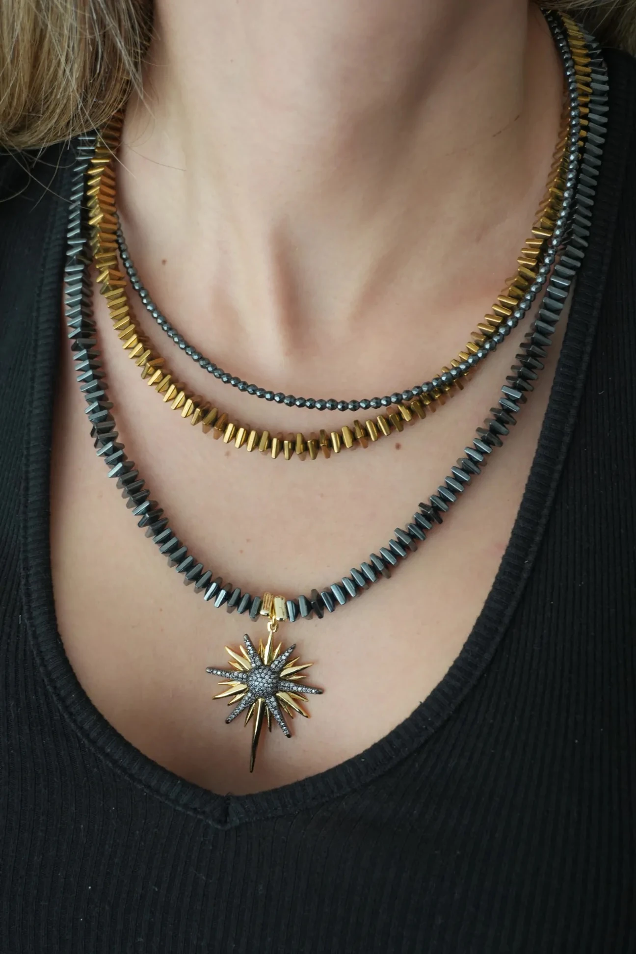 Hematit Steel Star Doğal Taş Kolye