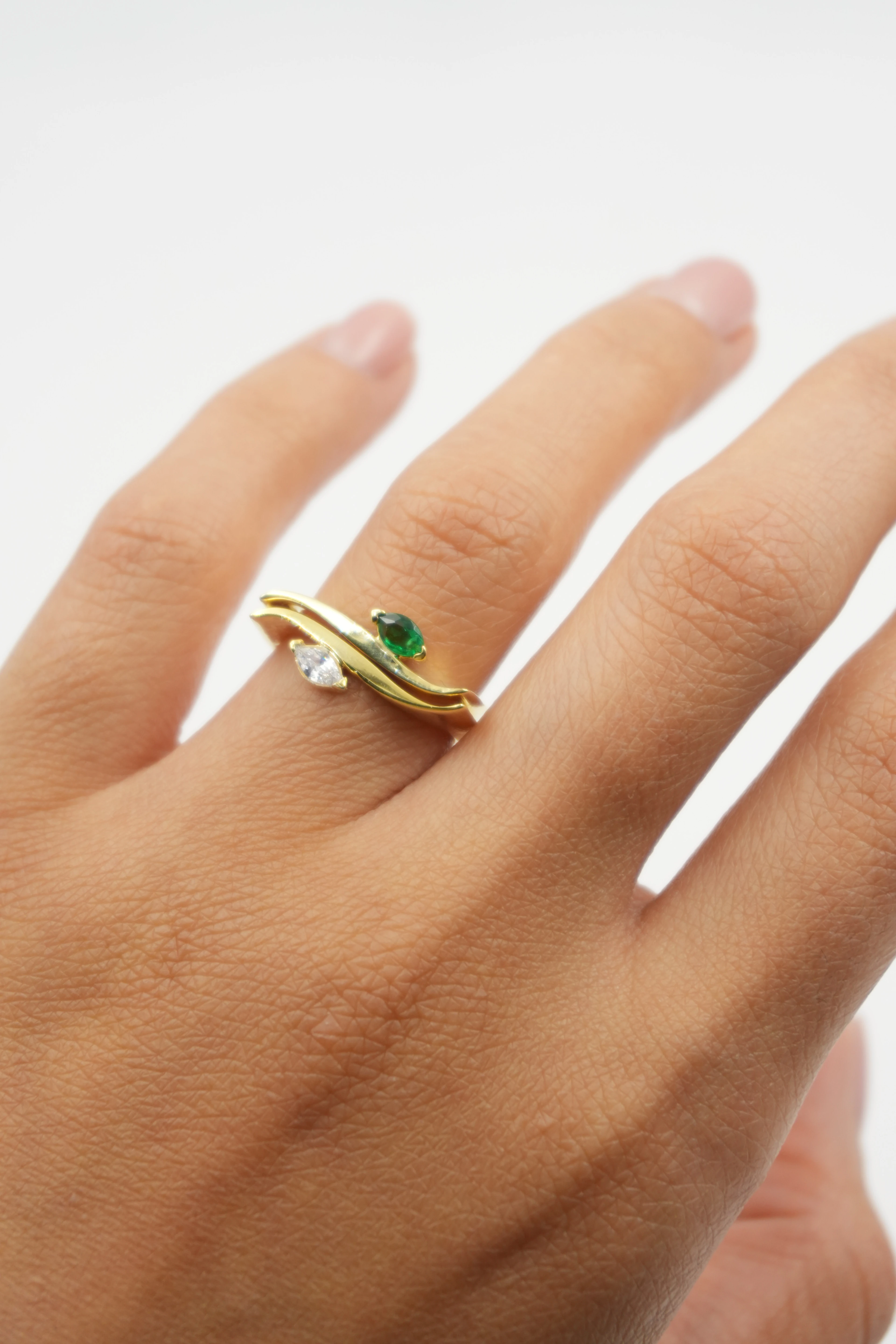 Liora İkili Özel Tasarım Taşlı Yüzük Ayarlanabilir | 925 Ayar Gümüş