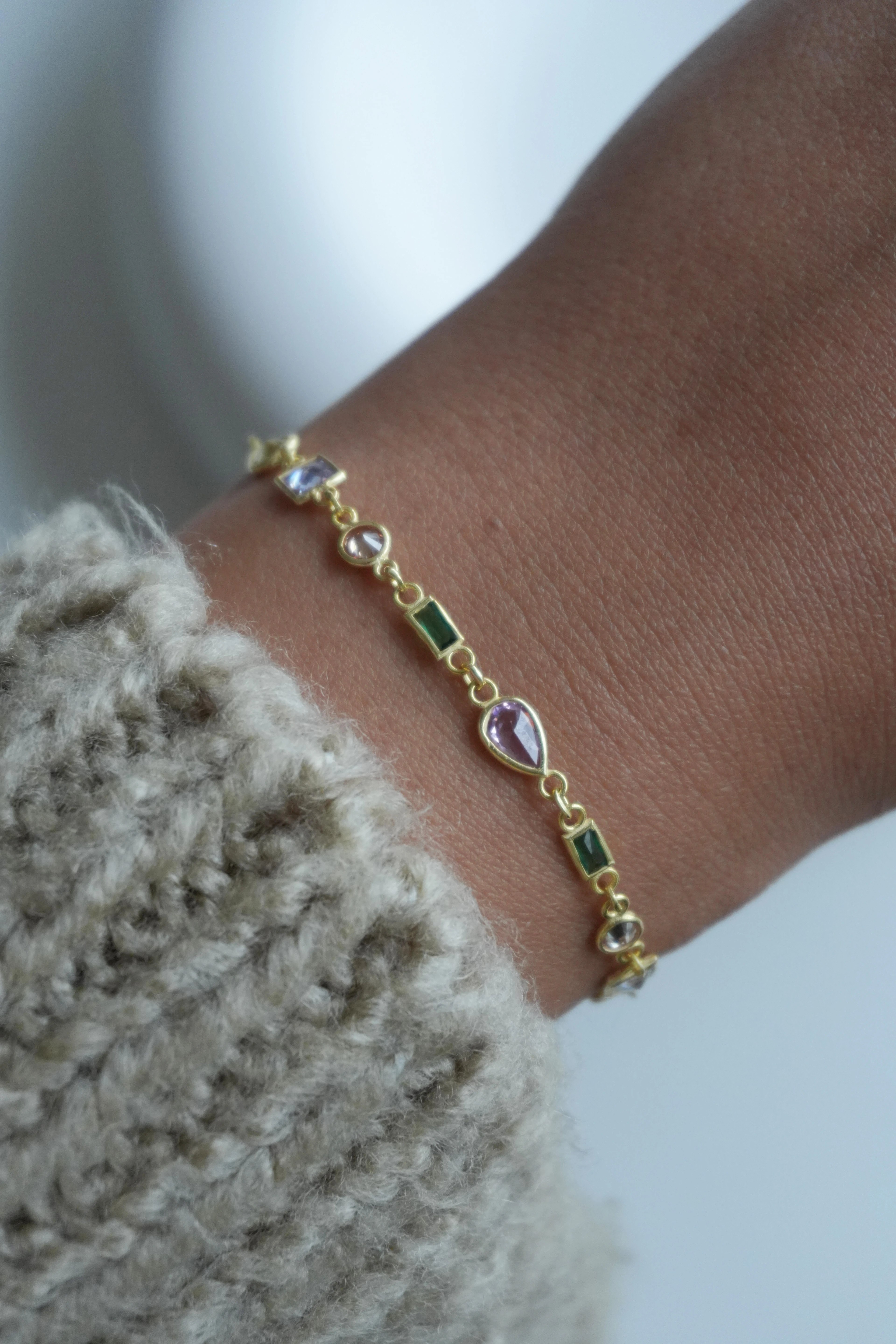  Asimetrik Taşlı Renkli Bileklik | 925 Ayar Gümüş