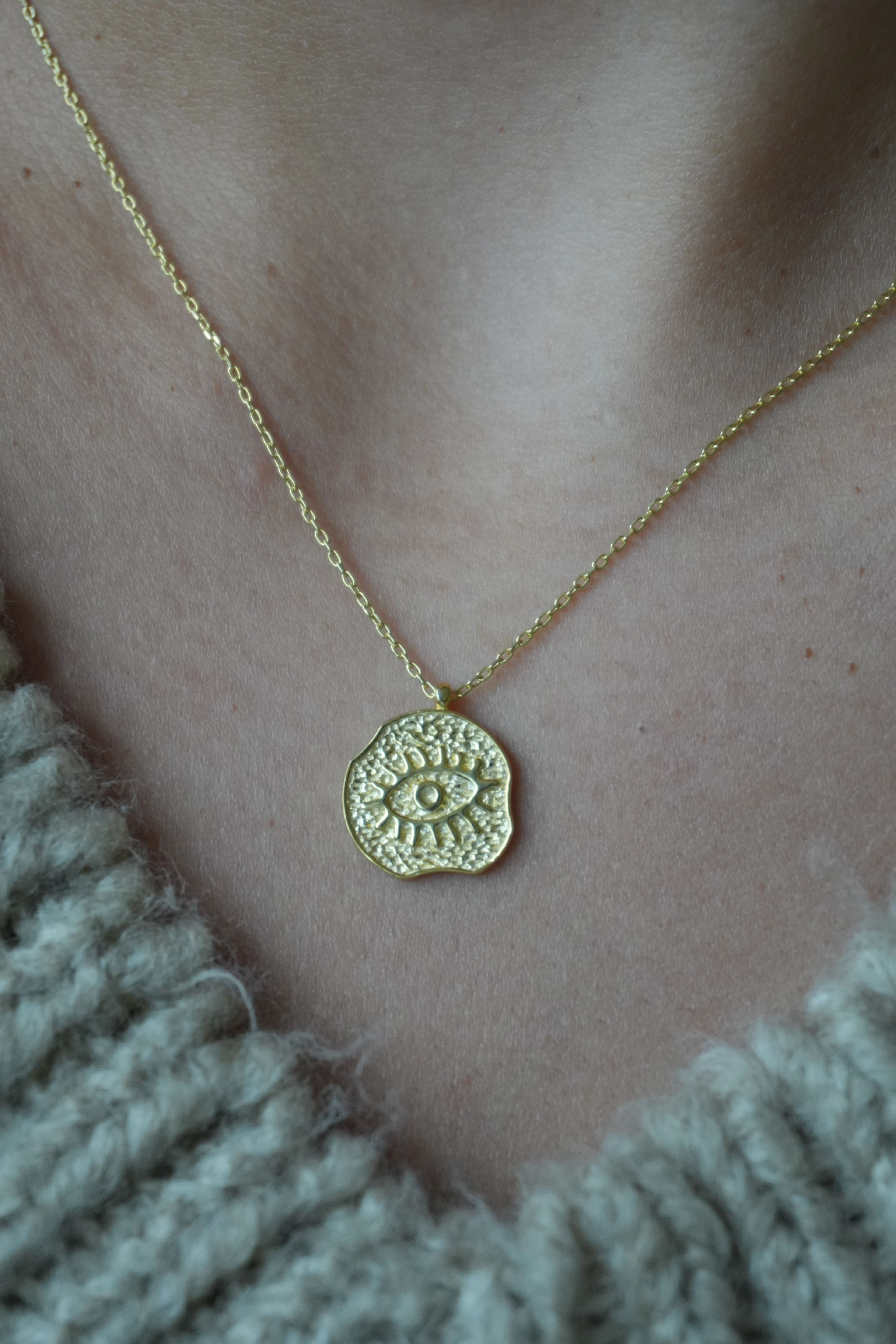 Elyapımı Mini Plaka Göz Kolye | 925 Ayar Gümüş