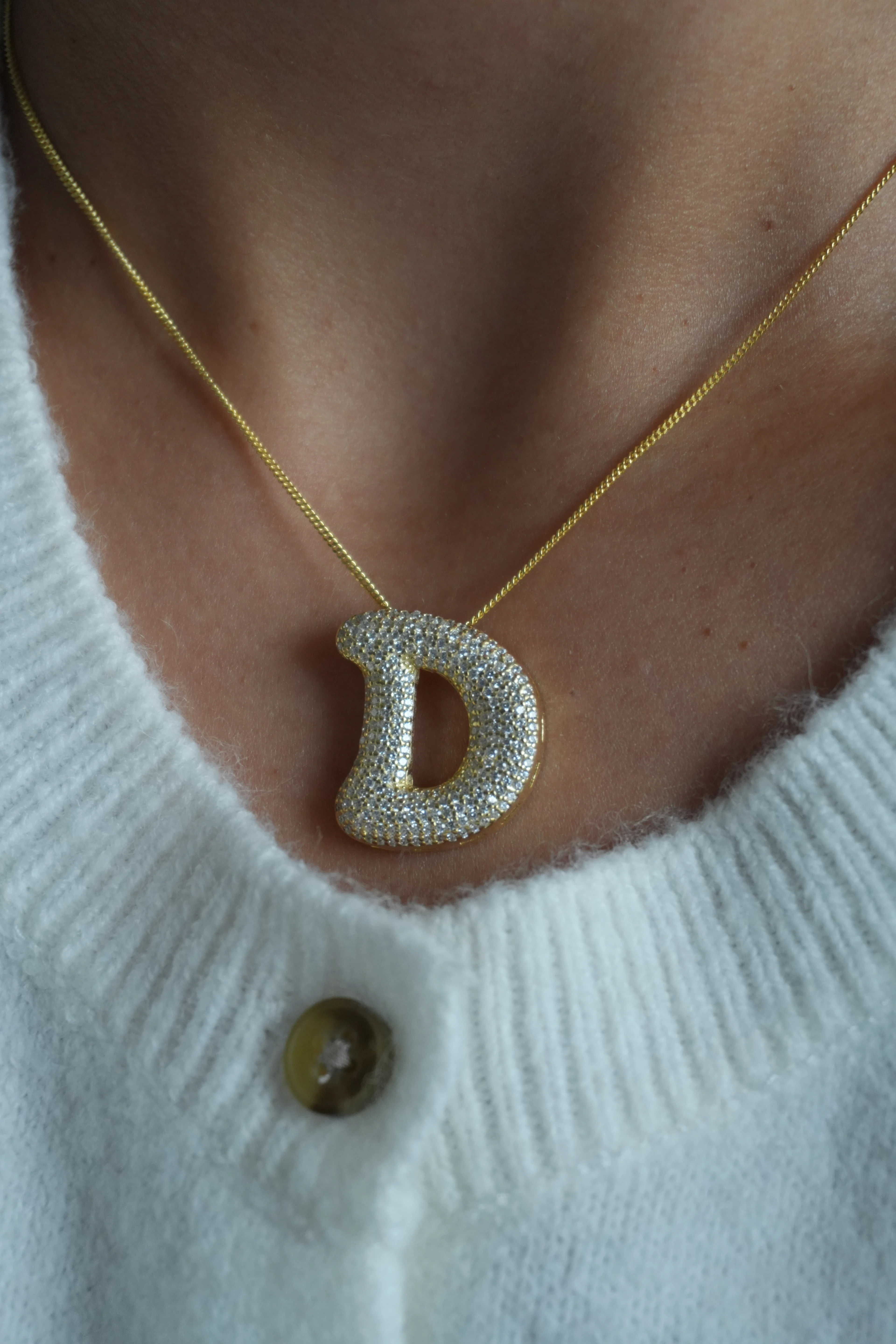 Büyük Boy Taşlı Balon Harf Kolye | 925 Ayar Gümüş