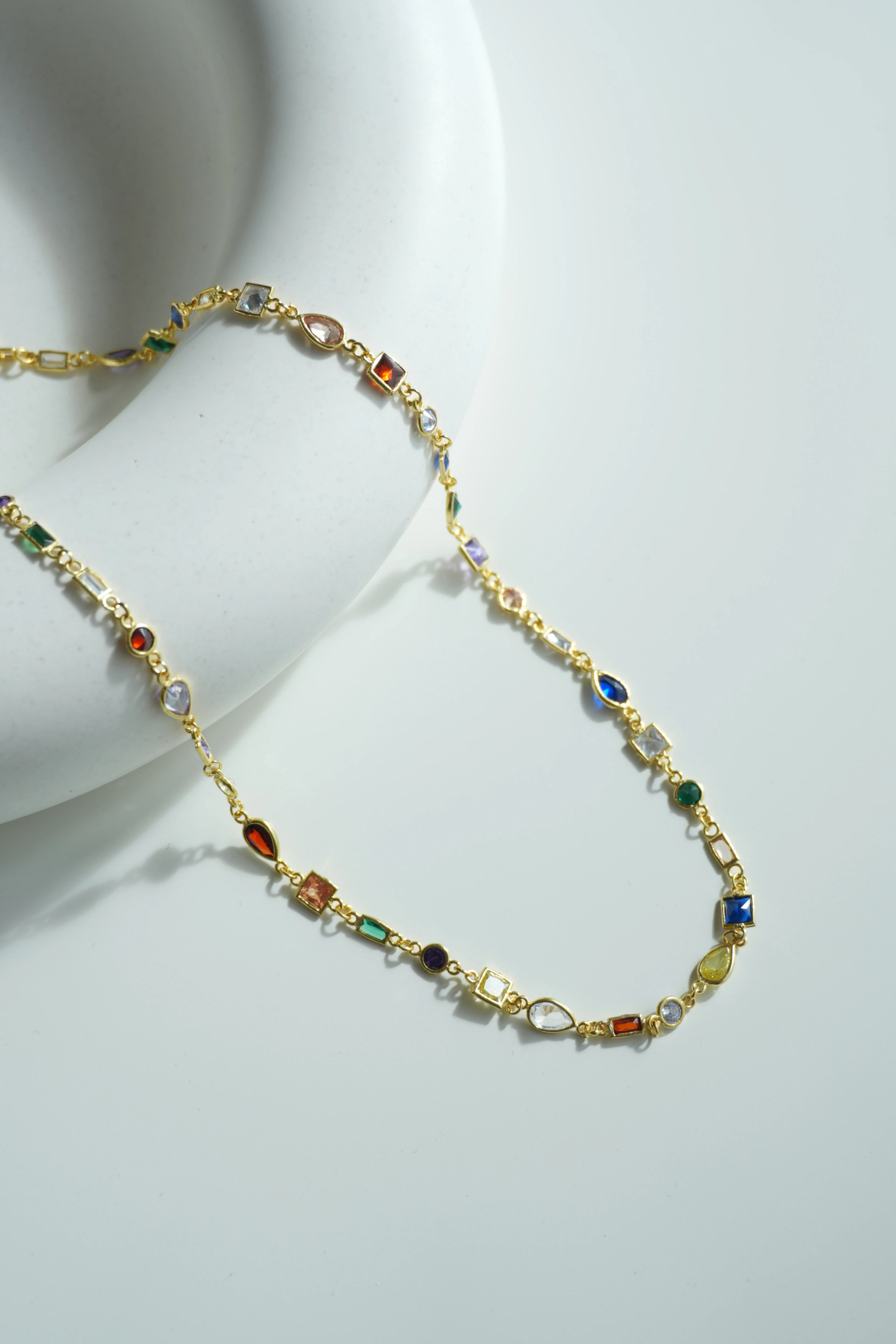 Renkli Asimetrik Taşlı Kolye | 925 Ayar Gümüş