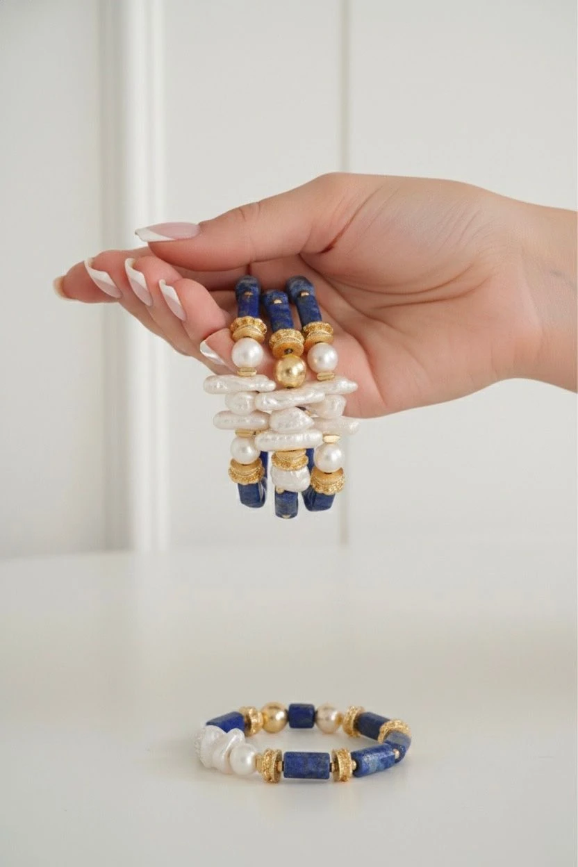 Lapis Lazuli Doğal Taş İnci Bileklik 