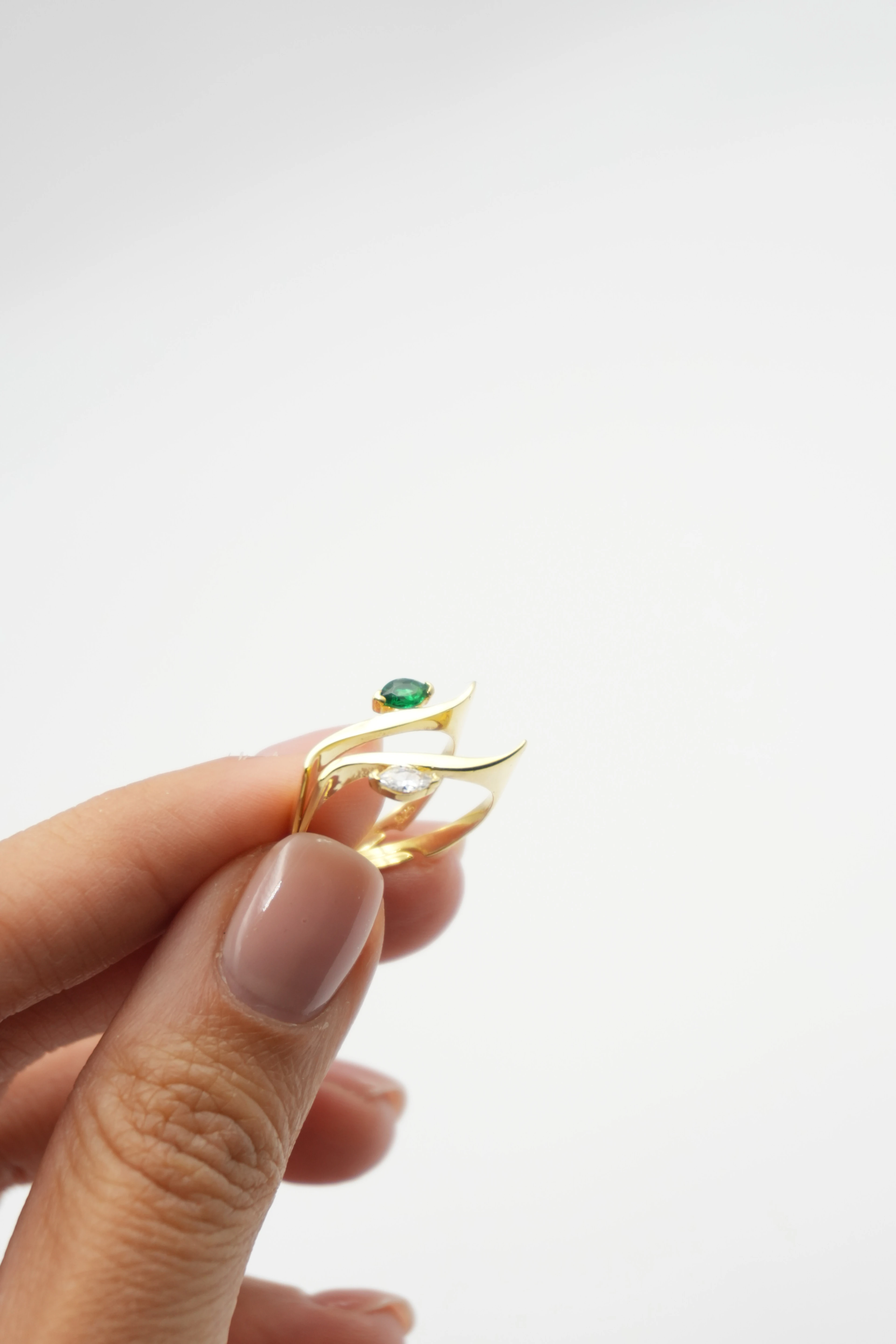 Liora İkili Özel Tasarım Taşlı Yüzük Ayarlanabilir | 925 Ayar Gümüş