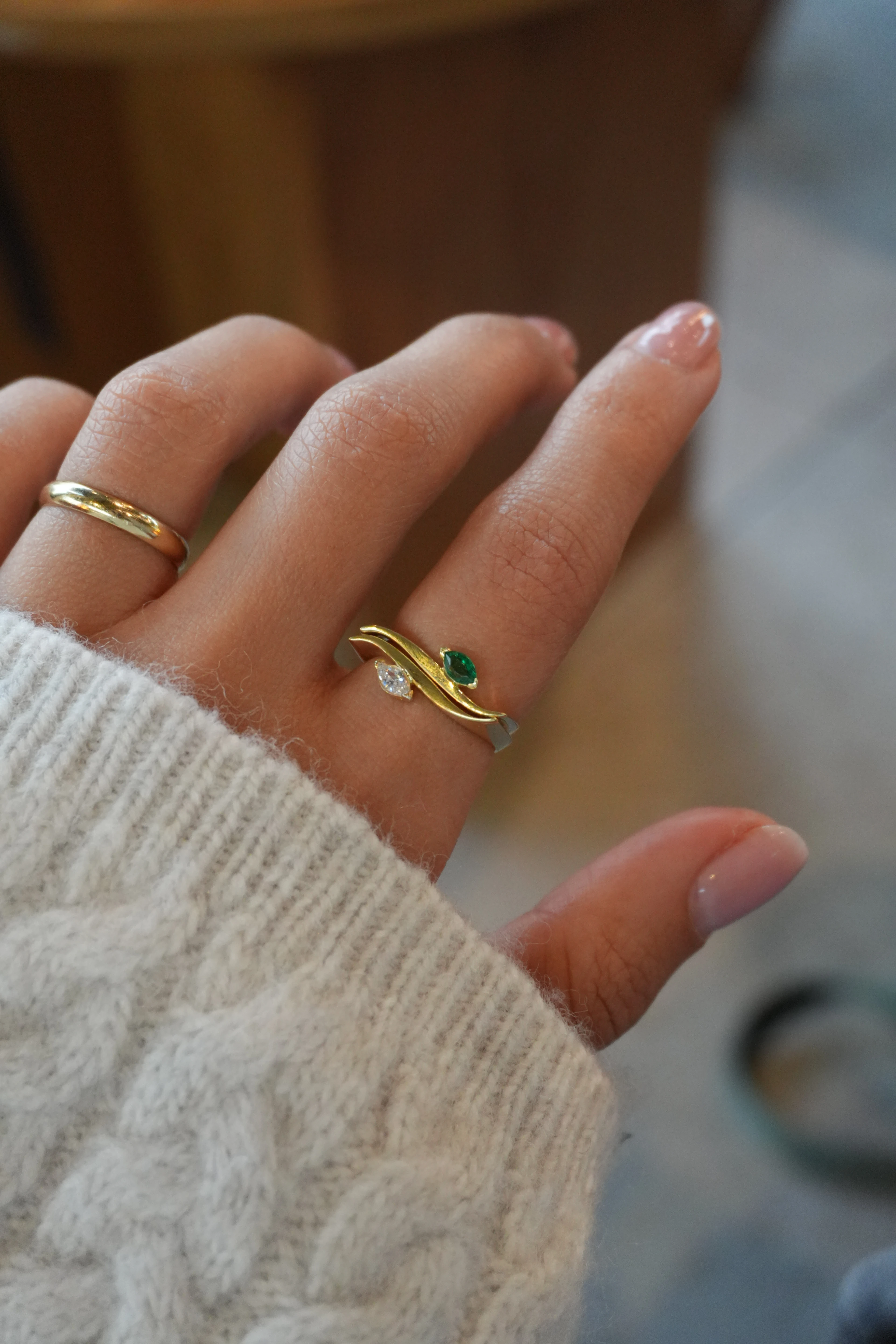 Liora İkili Özel Tasarım Taşlı Yüzük Ayarlanabilir | 925 Ayar Gümüş