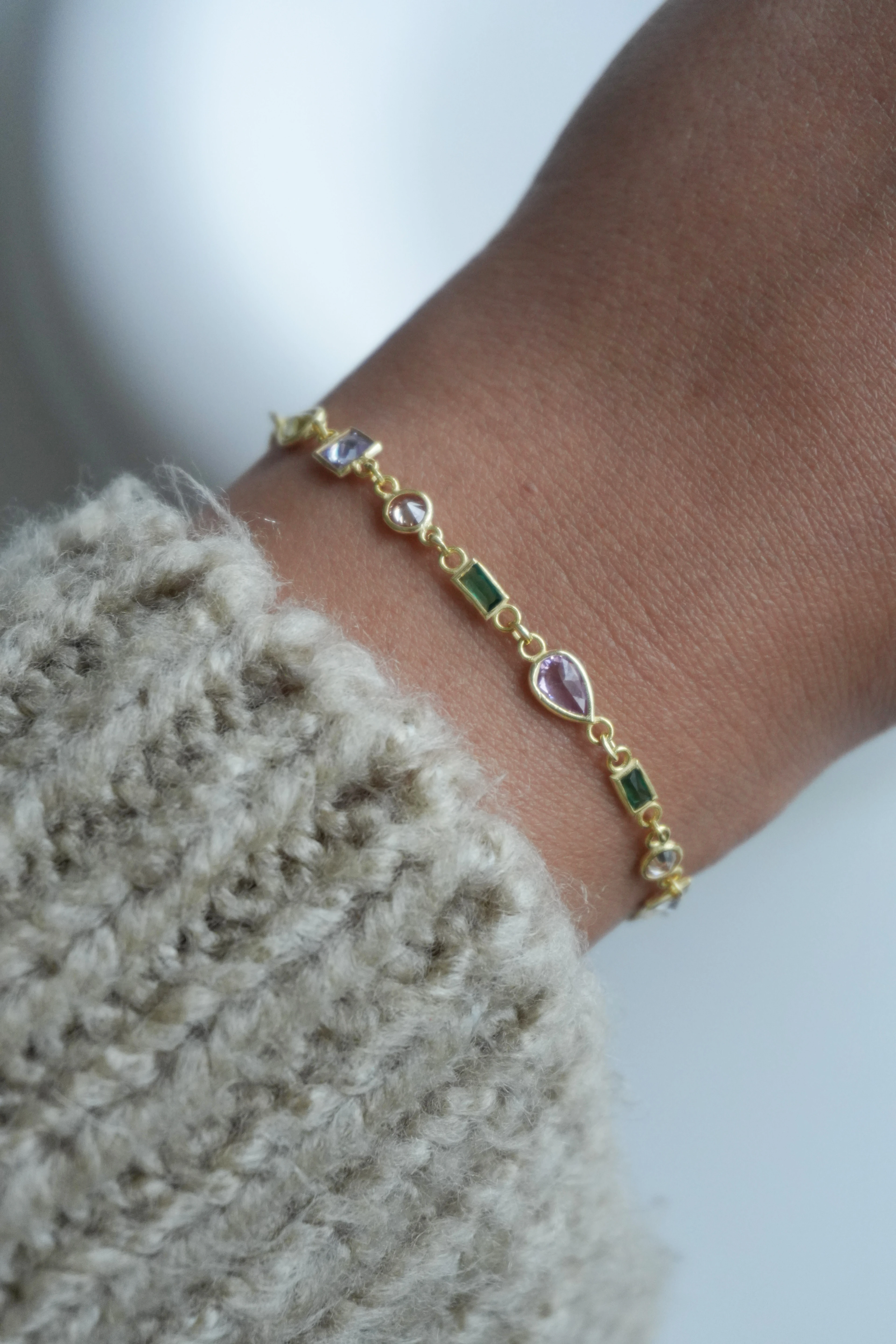  Asimetrik Taşlı Renkli Bileklik | 925 Ayar Gümüş