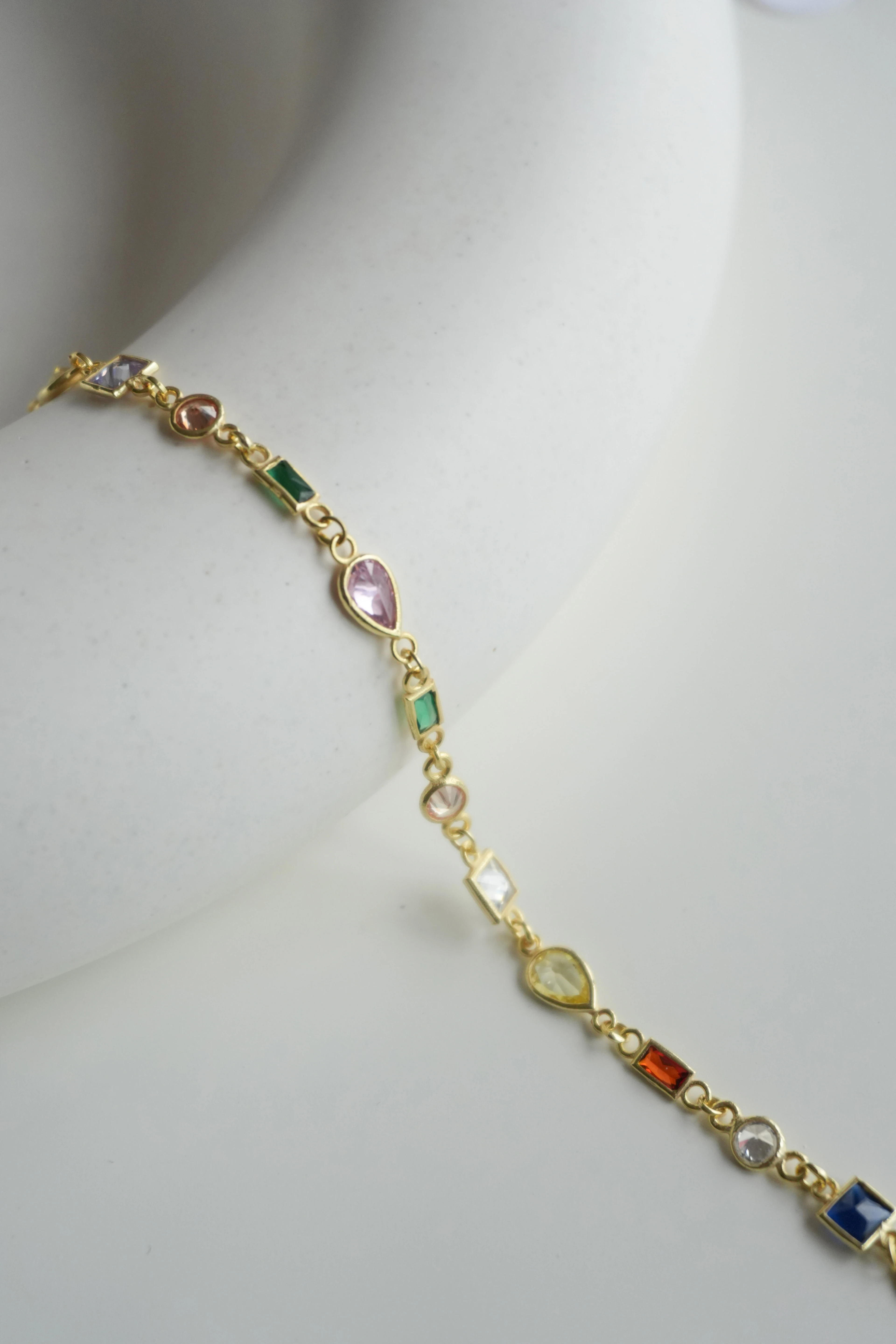  Asimetrik Taşlı Renkli Bileklik | 925 Ayar Gümüş