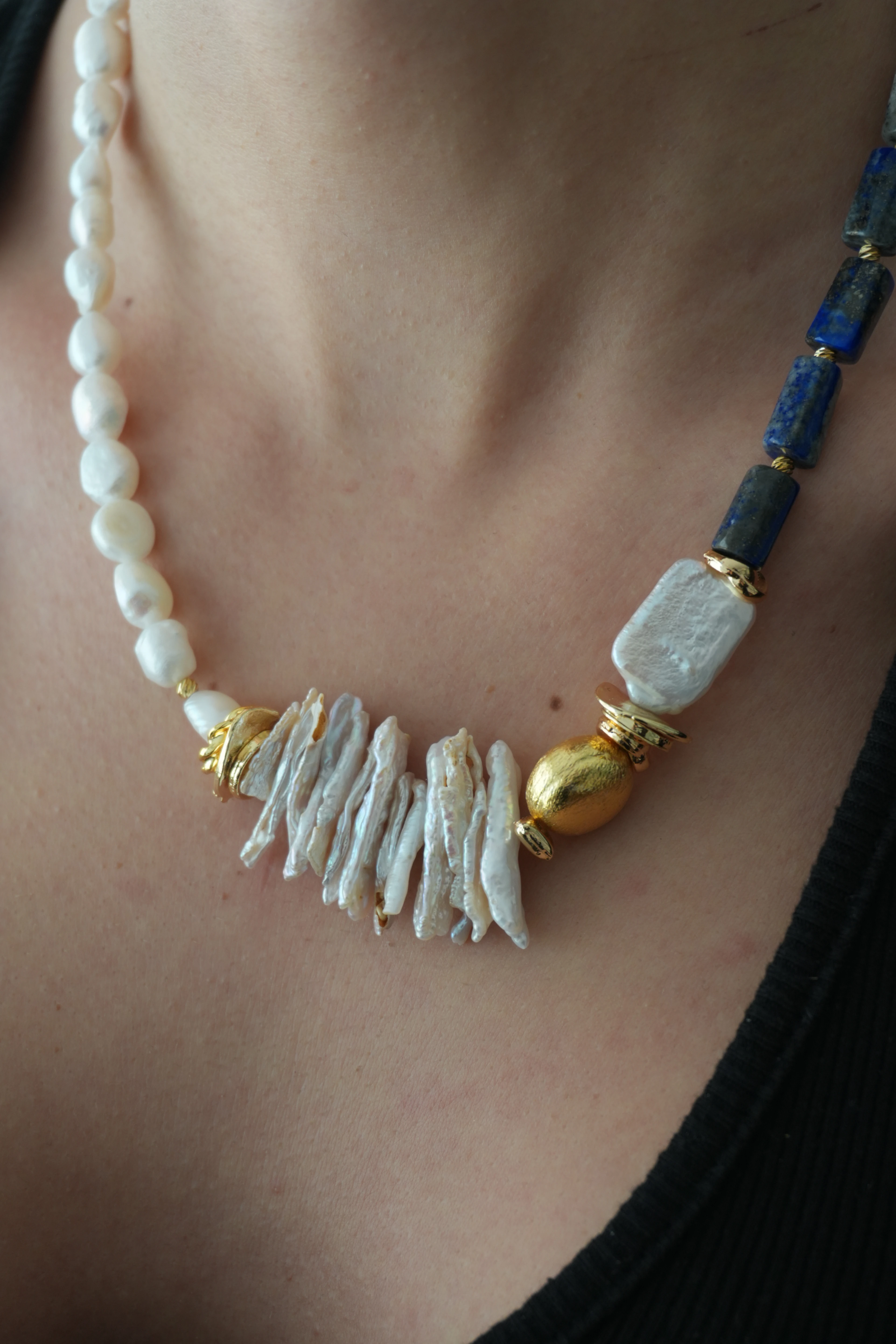 Lapis Lazuli Doğal Taş İnci Kolye 