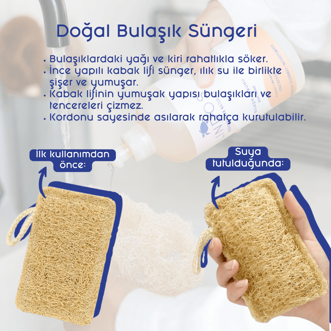 %100 Doğal Kabak Lifinden 2'li Sıfır Atık Bulaşık Süngeri