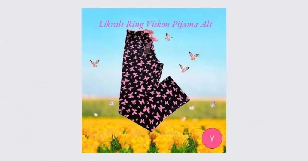 Likralı Ring Viskon Pijama Alt Pembe Kelebek 6013