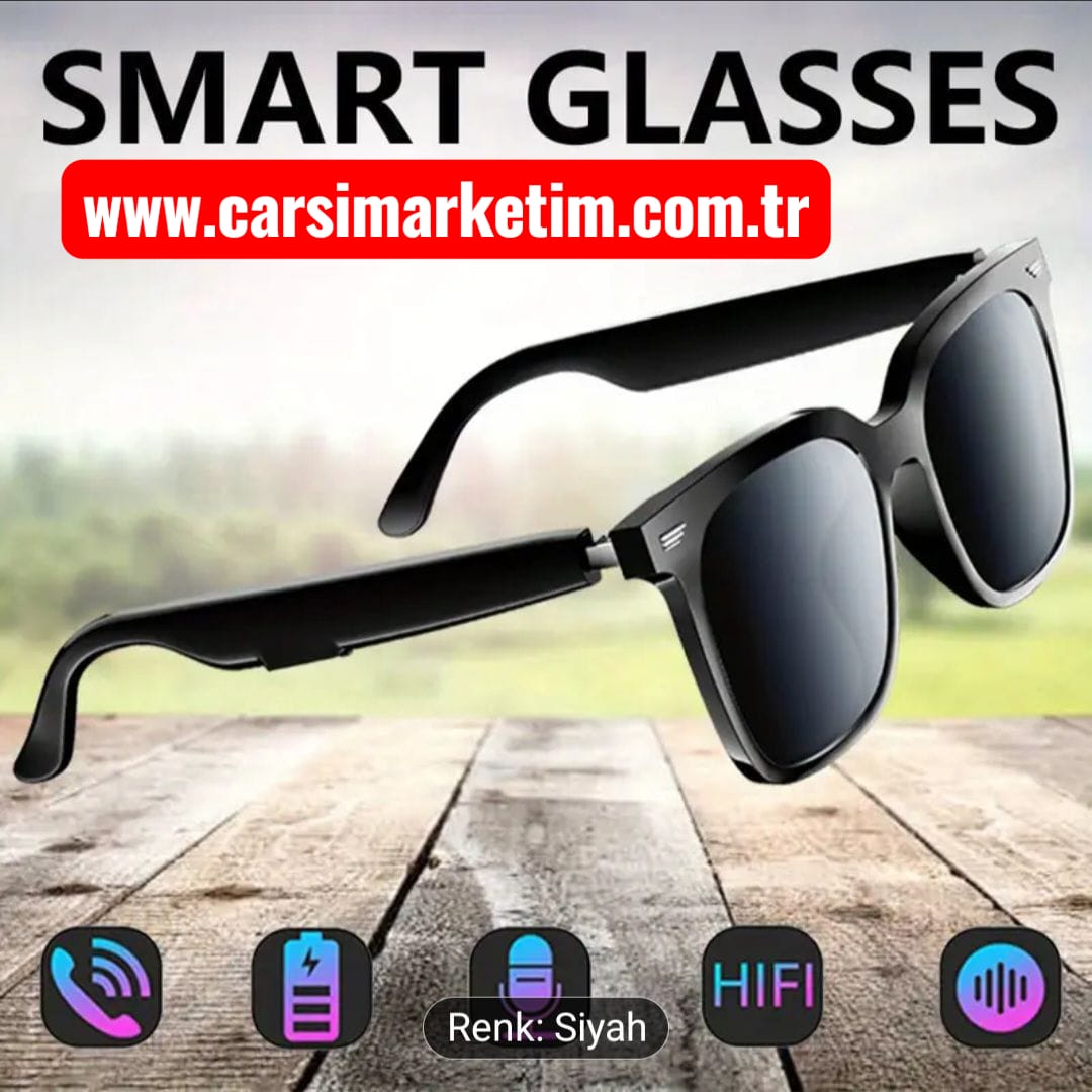 ANKRIYUL Kablosuz Kulaklıklı Kare Güneş Gözlüğü Siyah Cam Siyah Çerçeve