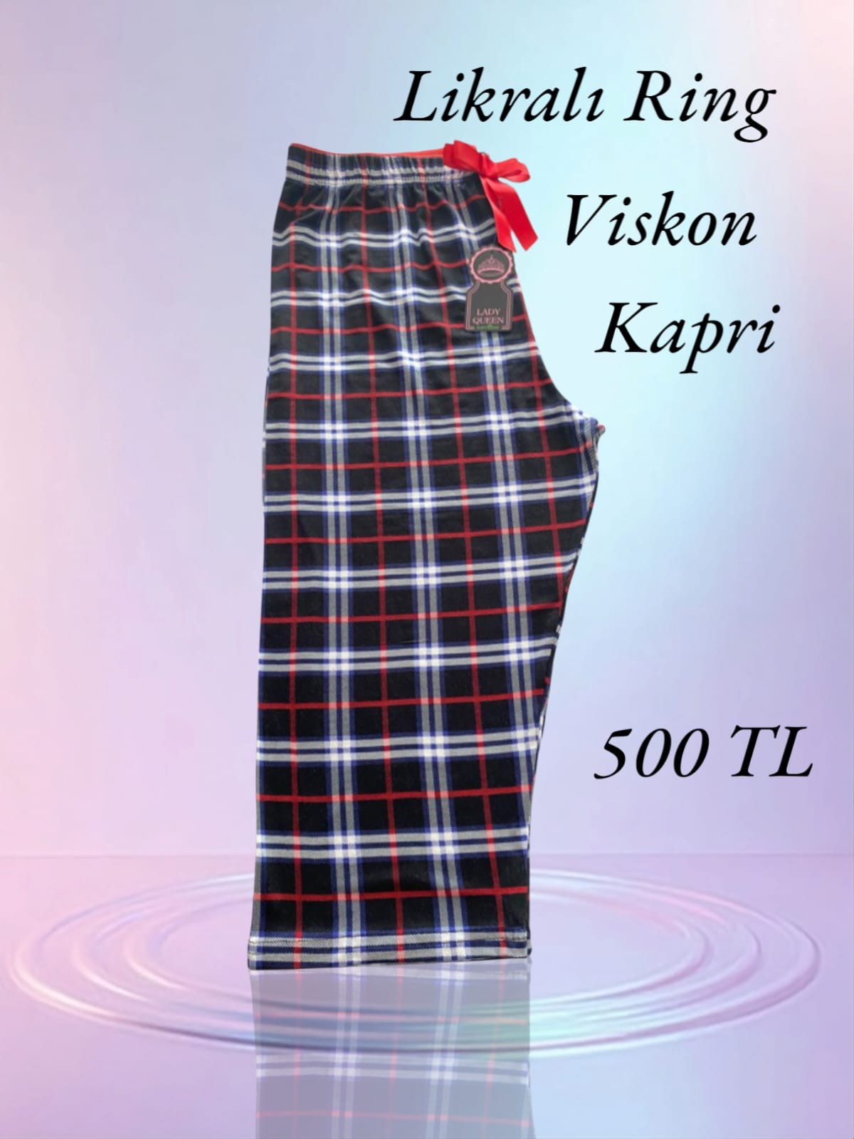 Likralı Ring Viskon Pijama Kapri Kareli Siyah 6014