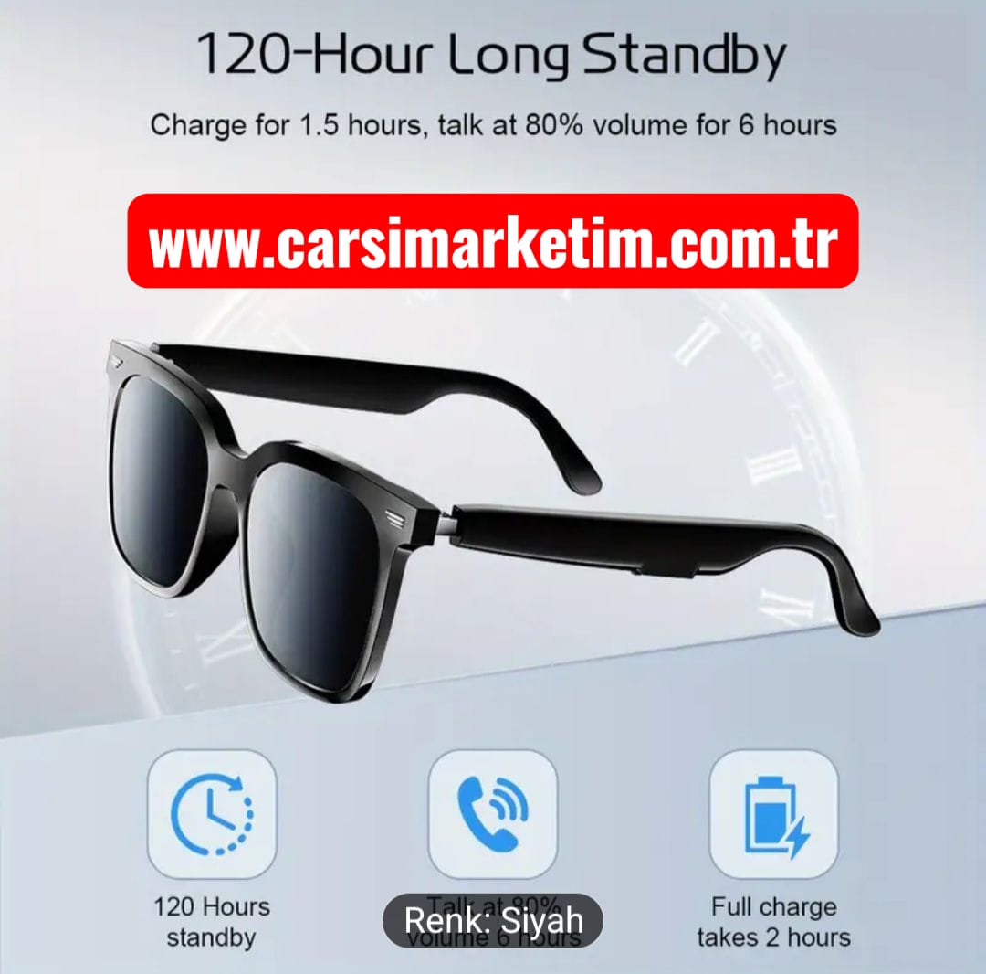 ANKRIYUL Kablosuz Kulaklıklı Kare Güneş Gözlüğü Siyah Cam Siyah Çerçeve