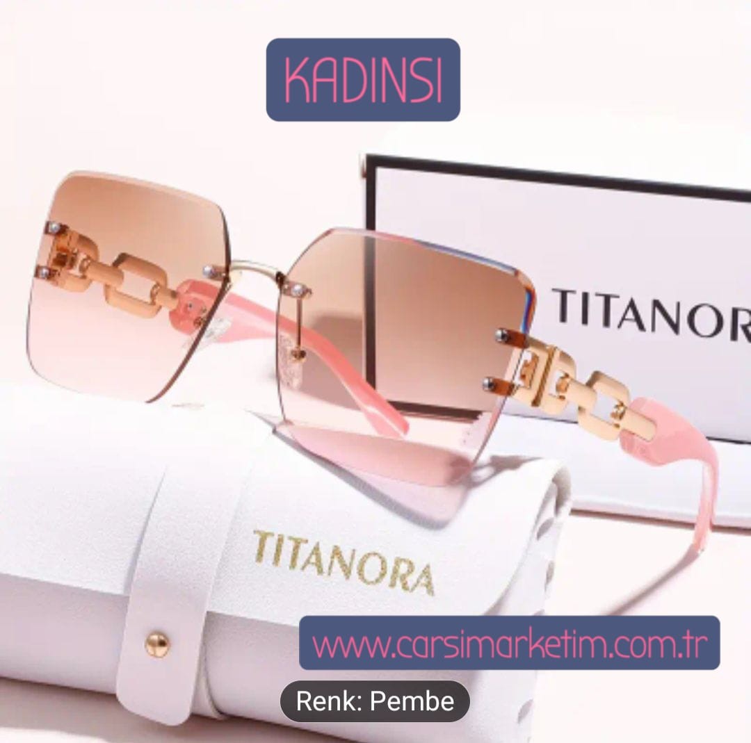 Güneş Gözlüğü TITANORA Çerçevesiz Geometrik Çift Süs Anti Refleks Lens Pembe Renk