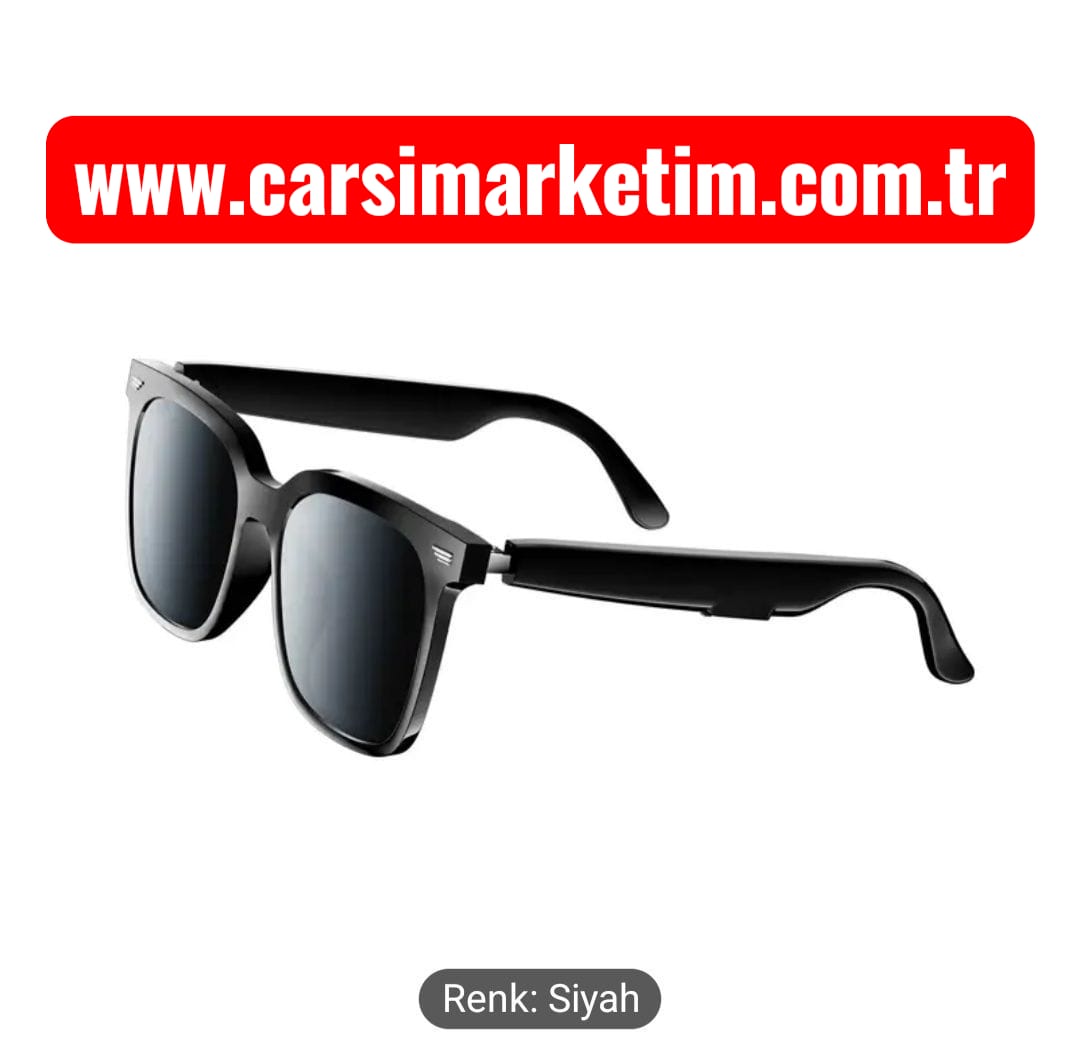 ANKRIYUL Kablosuz Kulaklıklı Kare Güneş Gözlüğü Siyah Cam Siyah Çerçeve