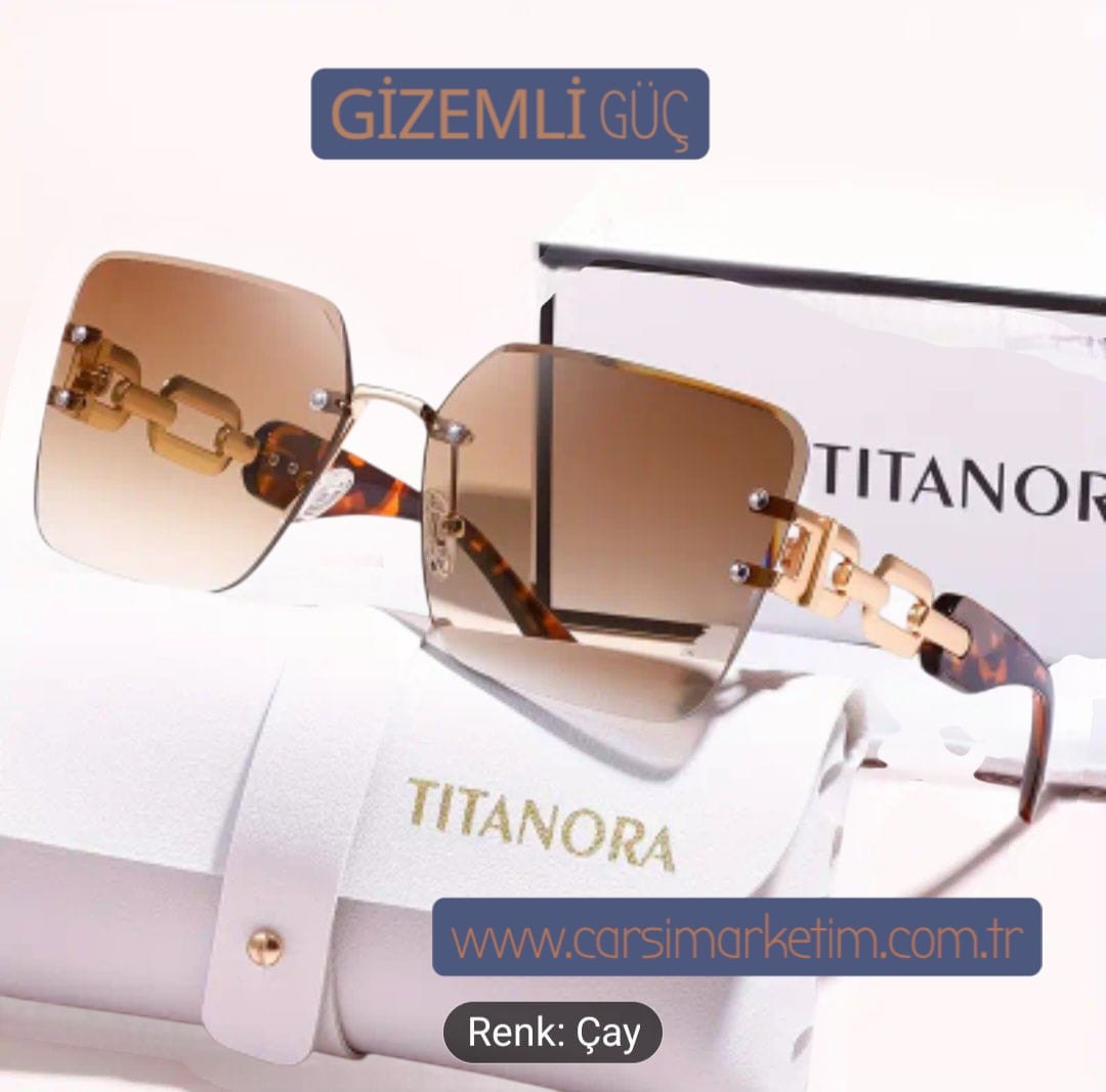 Güneş Gözlüğü TITANORA Çerçevesiz Geometrik Çift Süs Anti Refleks Lens Çay Renk