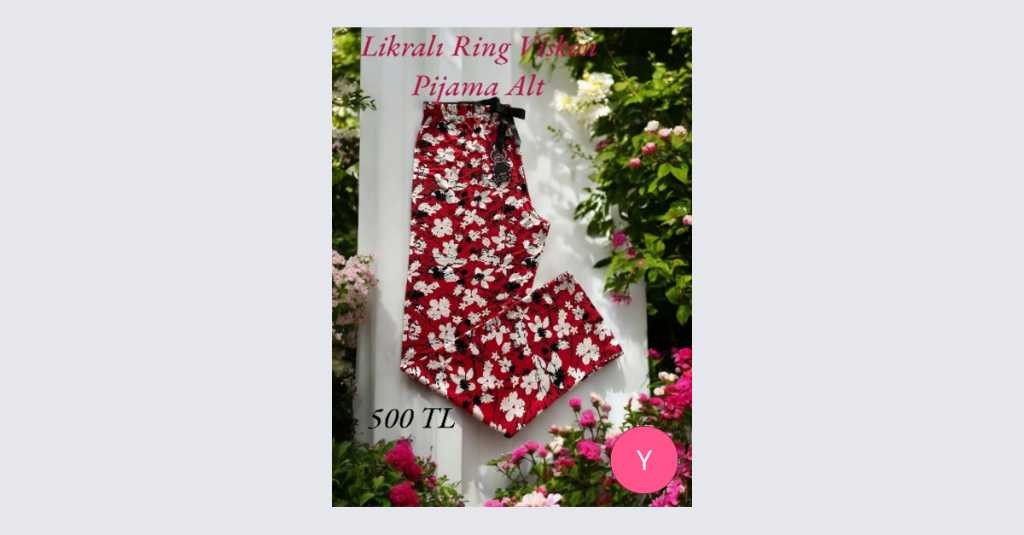 Likralı Ring Viskon Pijama Alt Beyaz Çiçekli Kırmızı 6013