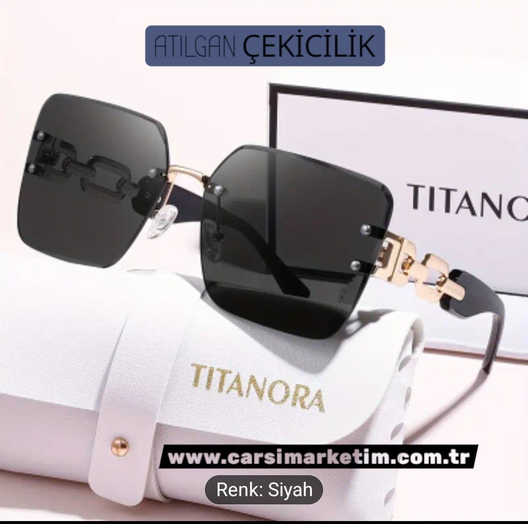 Güneş Gözlüğü TITANORA Çerçevesiz Geometrik Çift Süs Anti Refleks Lens Siyah Renk