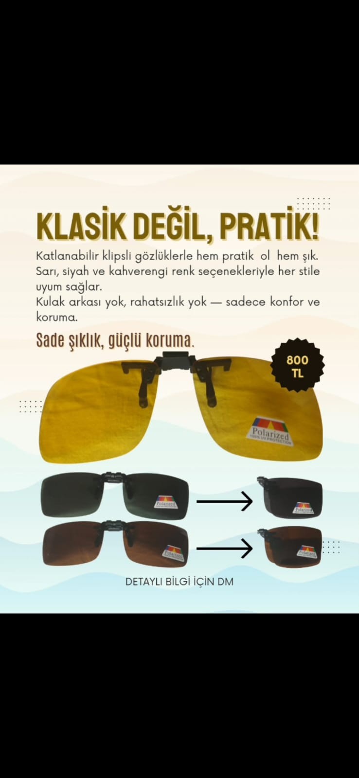 Antifar Gece Sürüş Mandallı Gözlük Klipsi - Sarı Büyük Boy