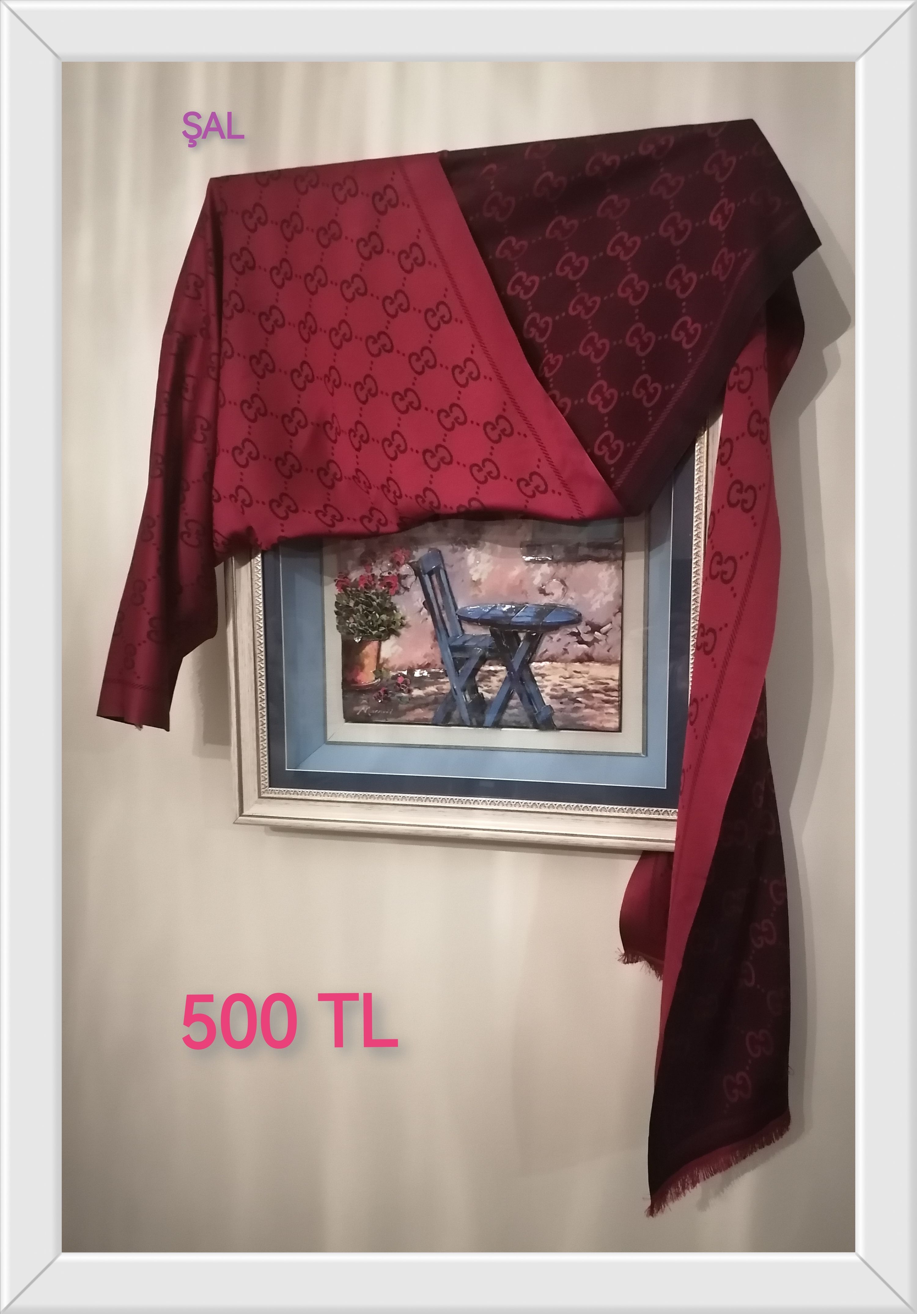 Çift Taraflı Kaşmir İpek Şal Bordo GC Yazılı çM