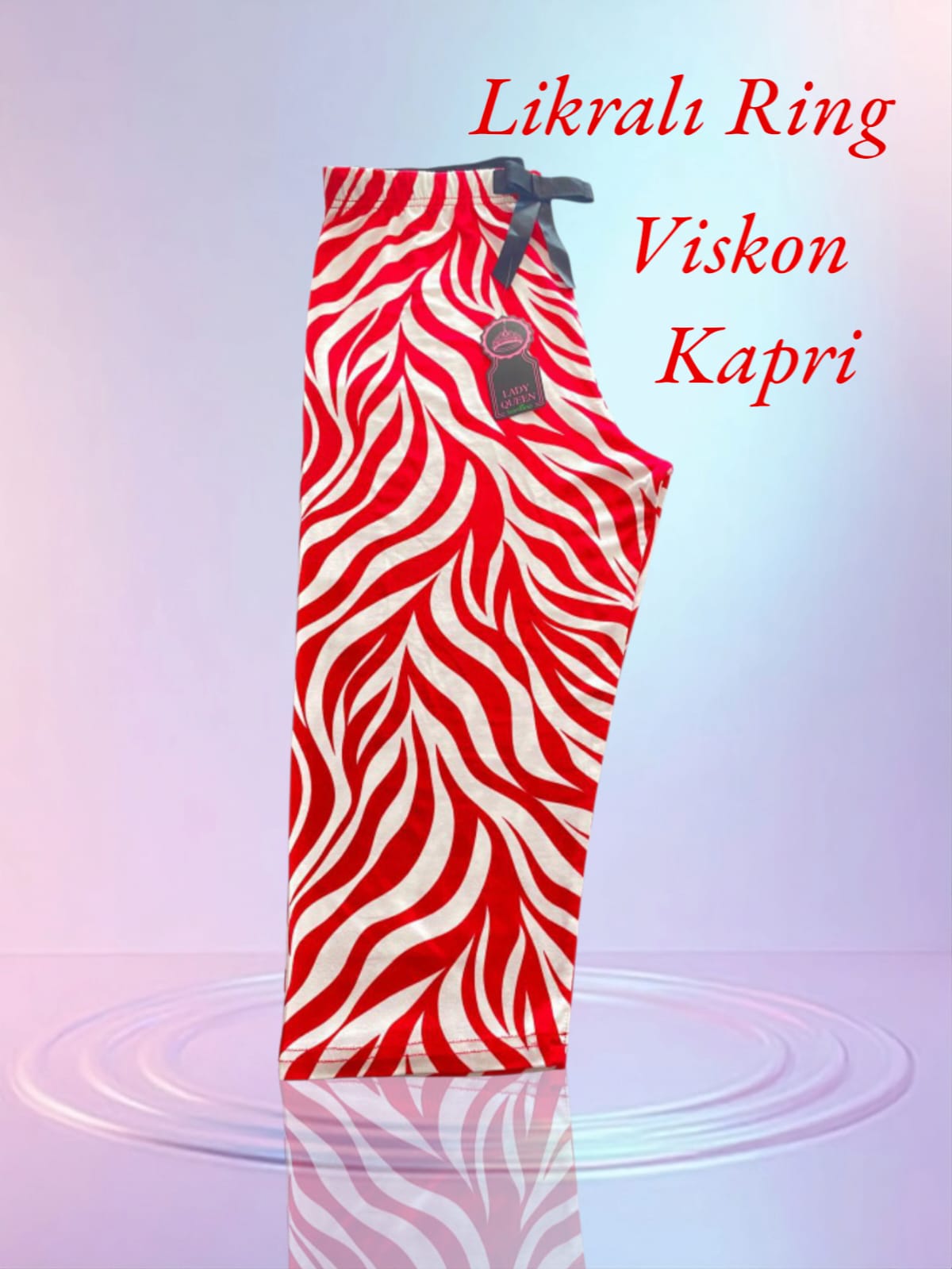 Likralı Ring Viskon Pijama Kapri Zebra Kırmızı Beyaz 6014