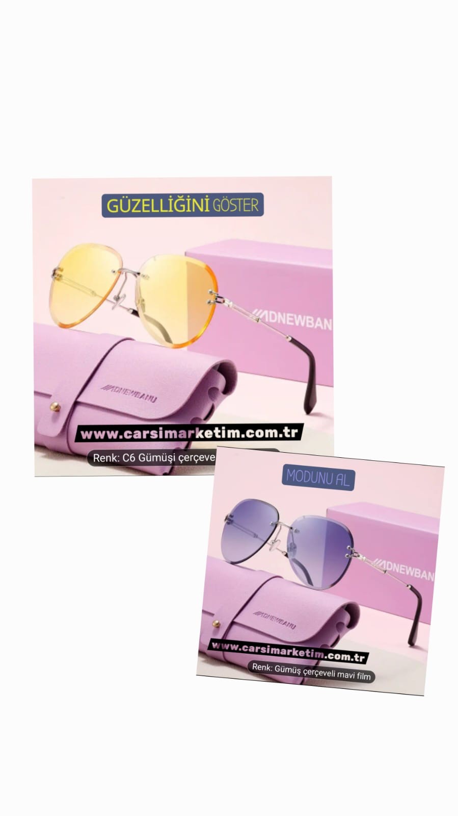 Güneş Gözlüğü ADNEWBANU EYEWEAR Çerçevesiz Sarı Renk