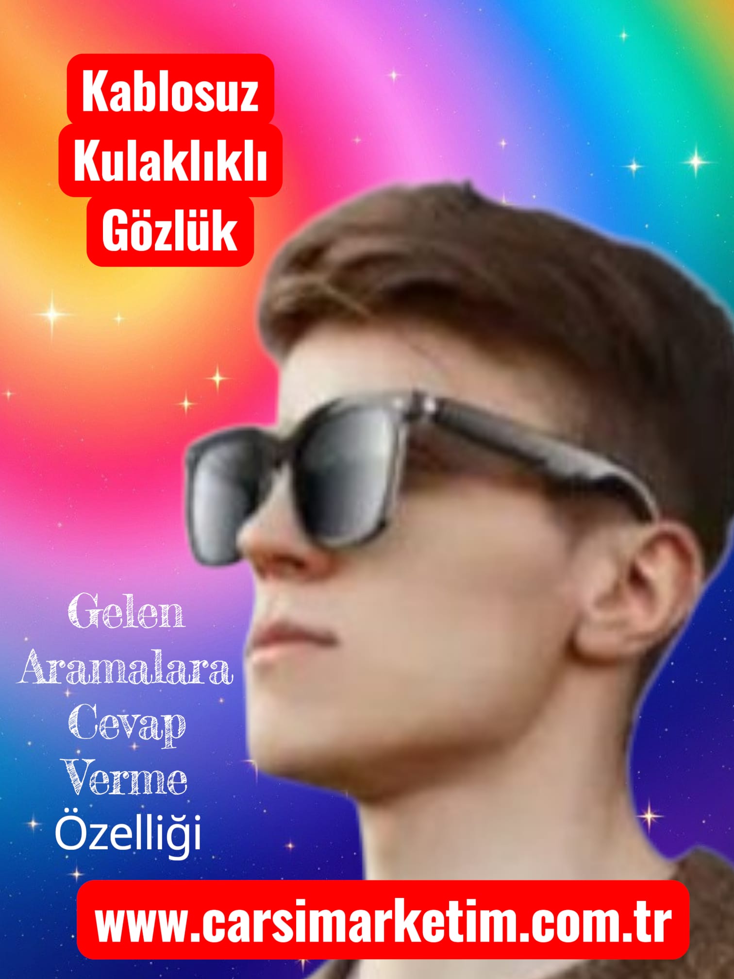 ANKRIYUL Kablosuz Kulaklıklı Kare Güneş Gözlüğü Siyah Cam Siyah Çerçeve