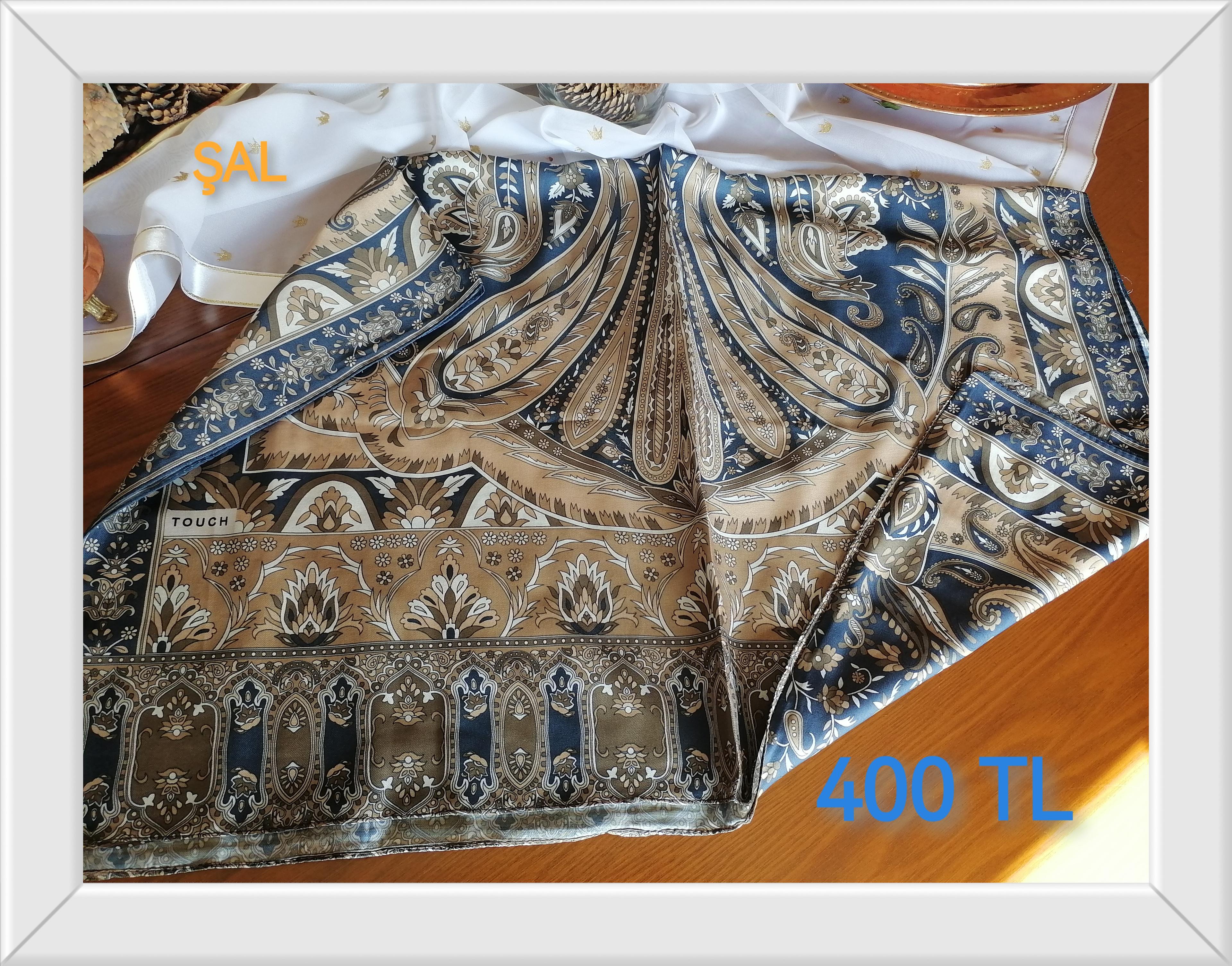 Şal Sarı-Koyu Mavi Çini Desen Tch çM