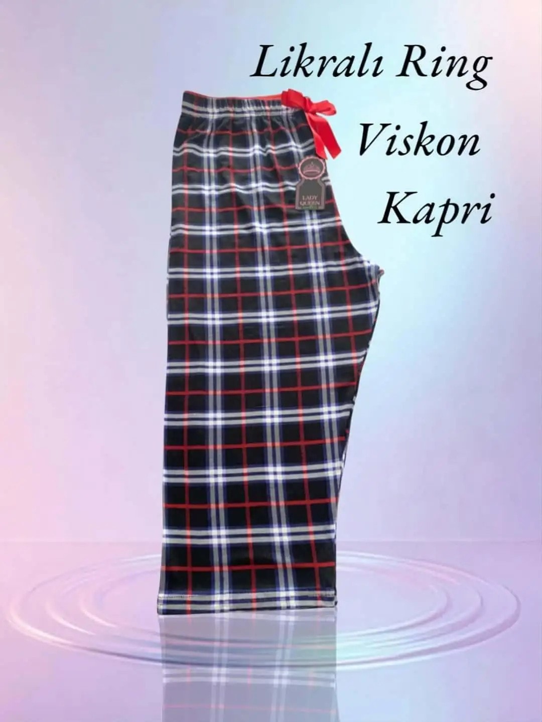 Likralı Ring Viskon Pijama Kapri Kareli Siyah 6014