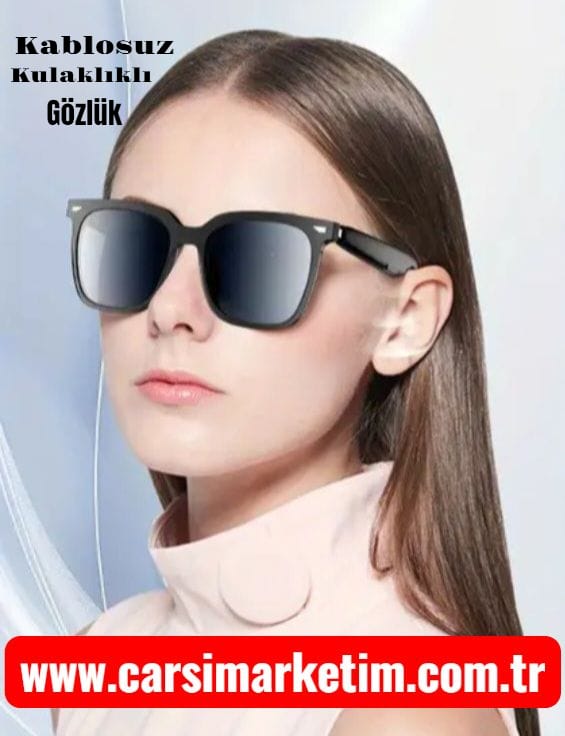 ANKRIYUL Kablosuz Kulaklıklı Kare Güneş Gözlüğü Siyah Cam Siyah Çerçeve