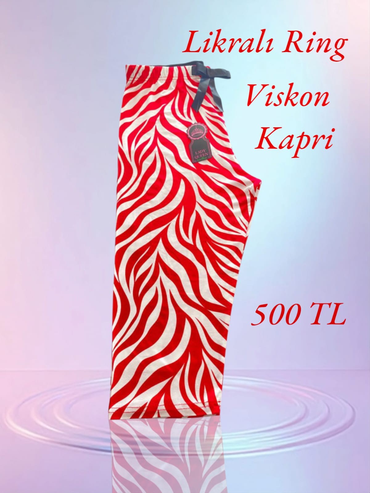 Likralı Ring Viskon Pijama Kapri Zebra Kırmızı Beyaz 6014