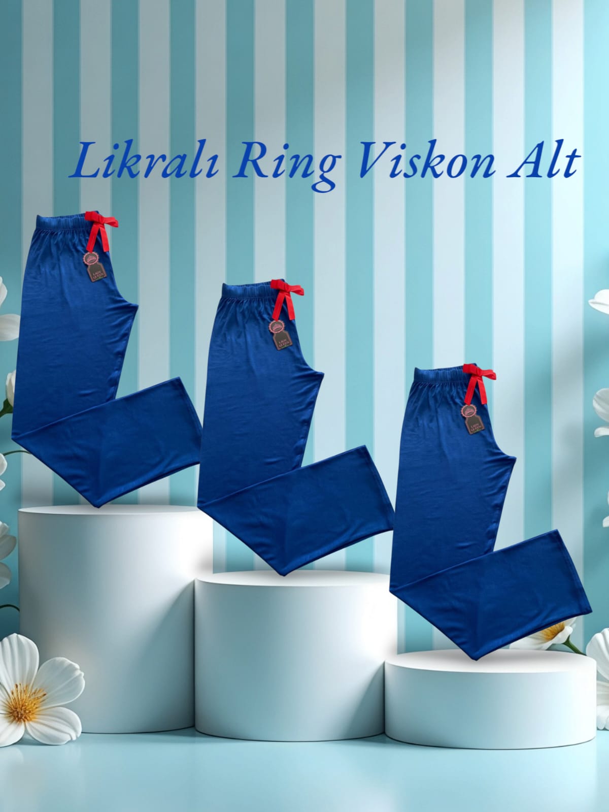 Likralı Ring Viskon Pijama Alt Düz Lacivert 6013