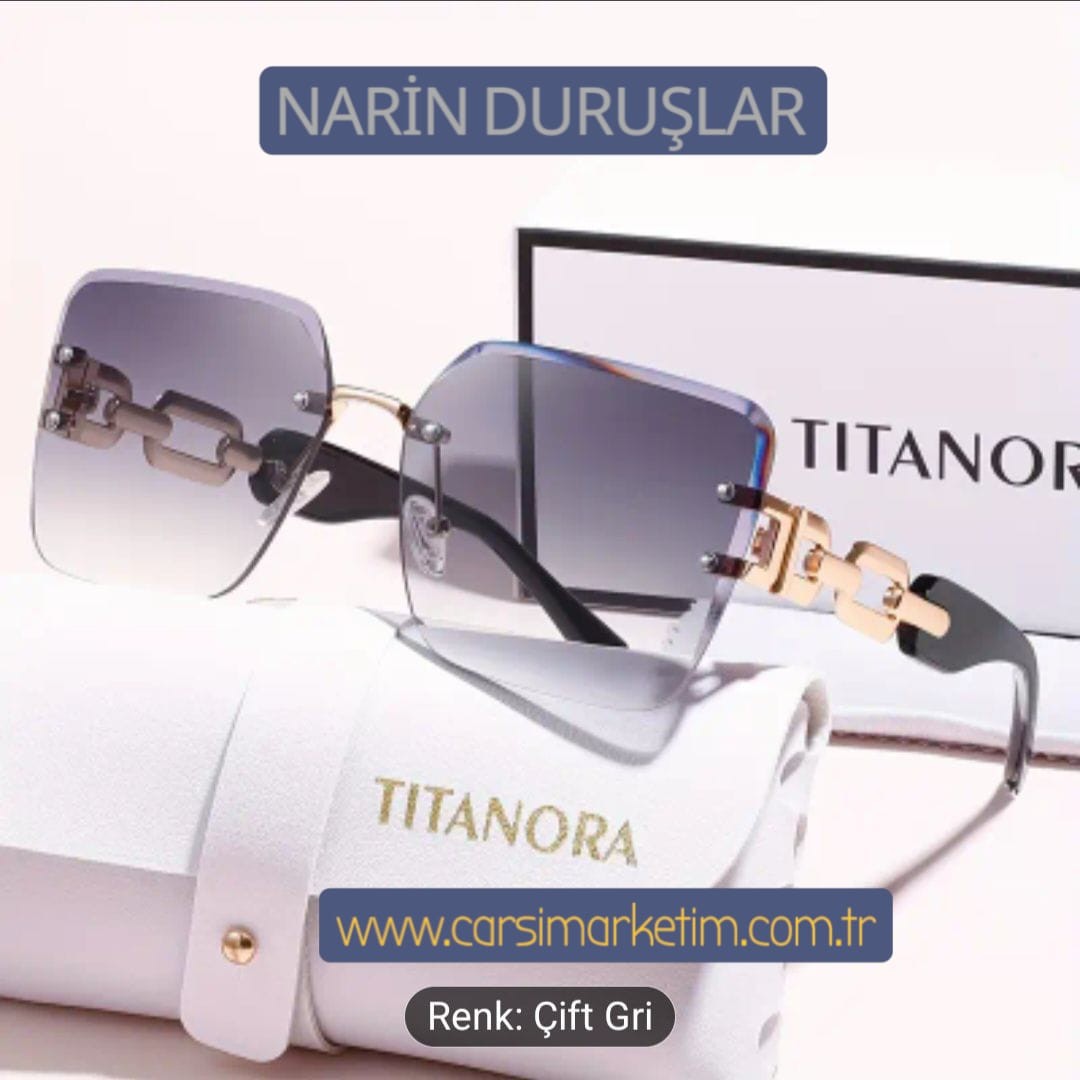Güneş Gözlüğü TITANORA Çerçevesiz Geometrik Çift Süs Anti Refleks Lens Çift Gri Renk
