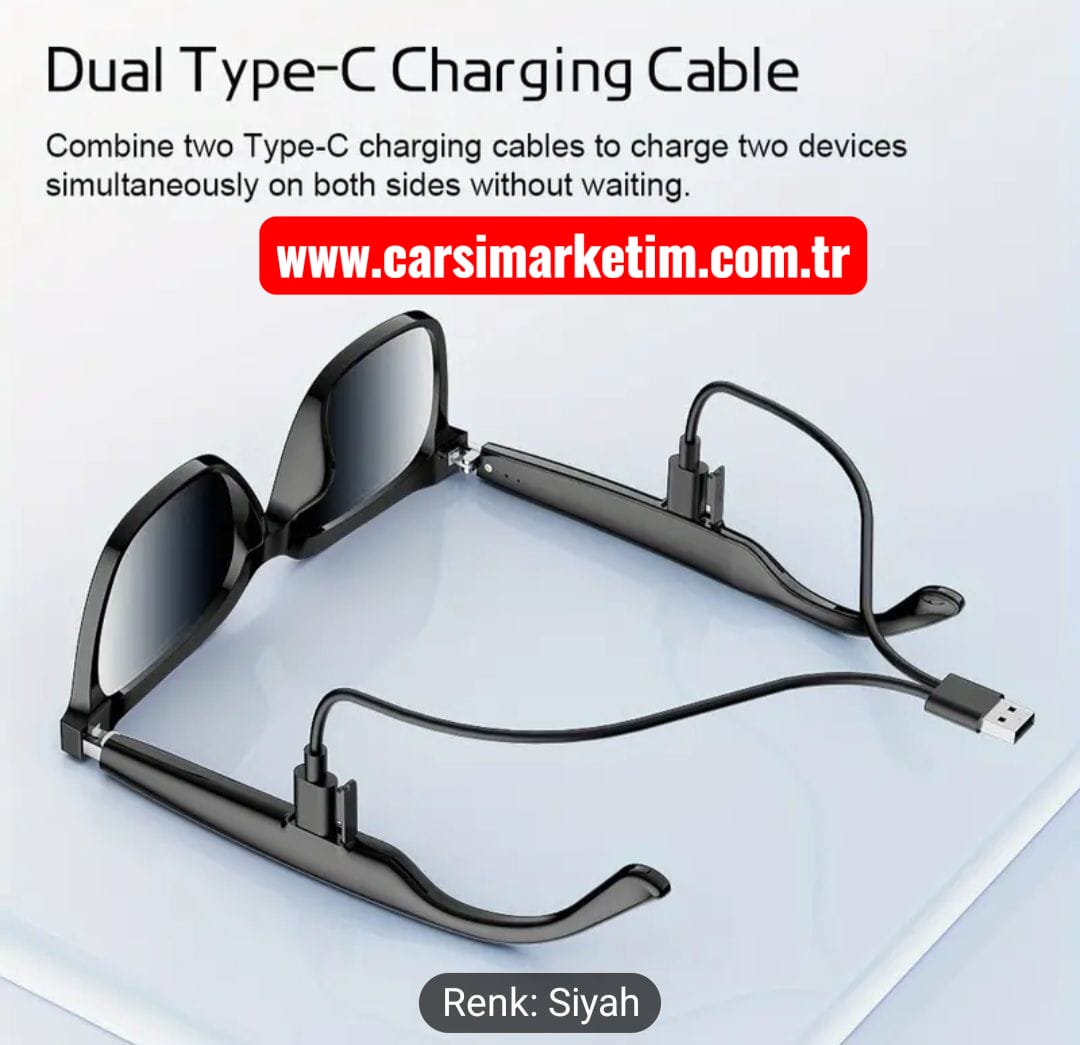 ANKRIYUL Kablosuz Kulaklıklı Kare Güneş Gözlüğü Siyah Cam Siyah Çerçeve