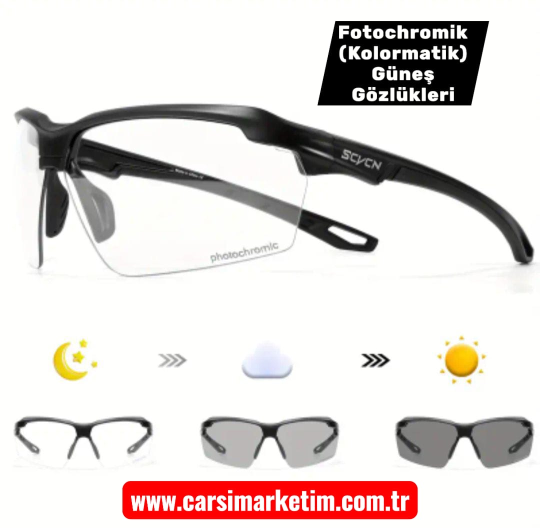 SCVCN Kapvoe Klormatik(Fotochromik) Spor Moda Gözlük Siyah Çerçeve
