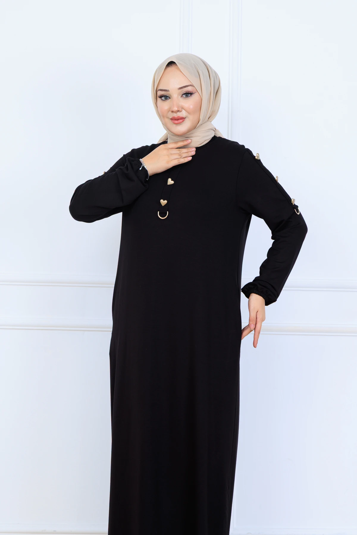 Rahat Bol Kesim Örme Kumaş Elbise 10127 - Siyah