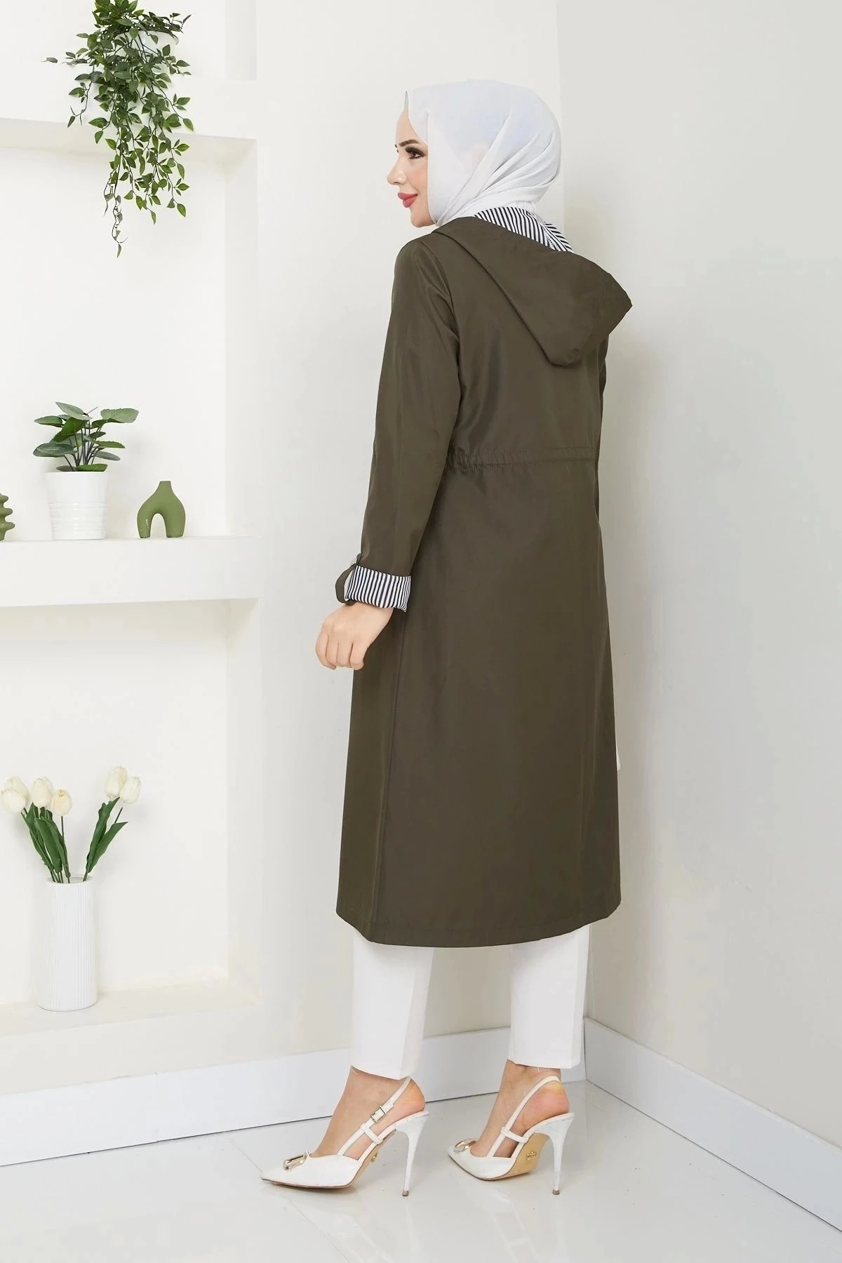 Kadın Uzun Giy Çık Trençkot 10104 - Haki