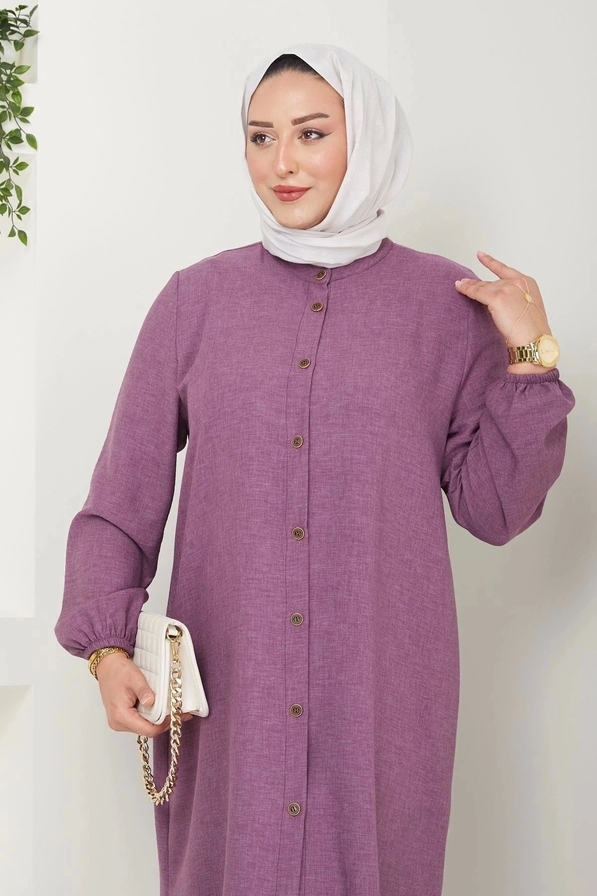 Kadın Büyük Beden Uzun  İkili Tesettür Tunik Takım 10110 - Lila