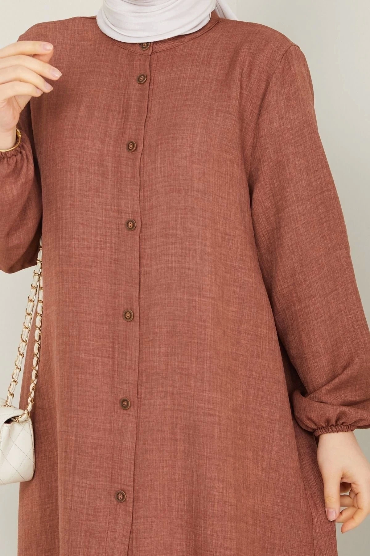 Kadın Büyük Beden Uzun  İkili Tesettür Tunik Takım 10110 - Taba