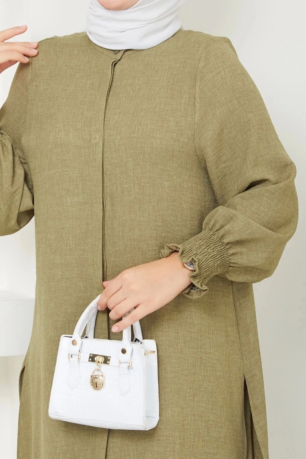 Kadın Uzun İkili Tesettür Tunik Takım 10114 - Yağ Yeşil