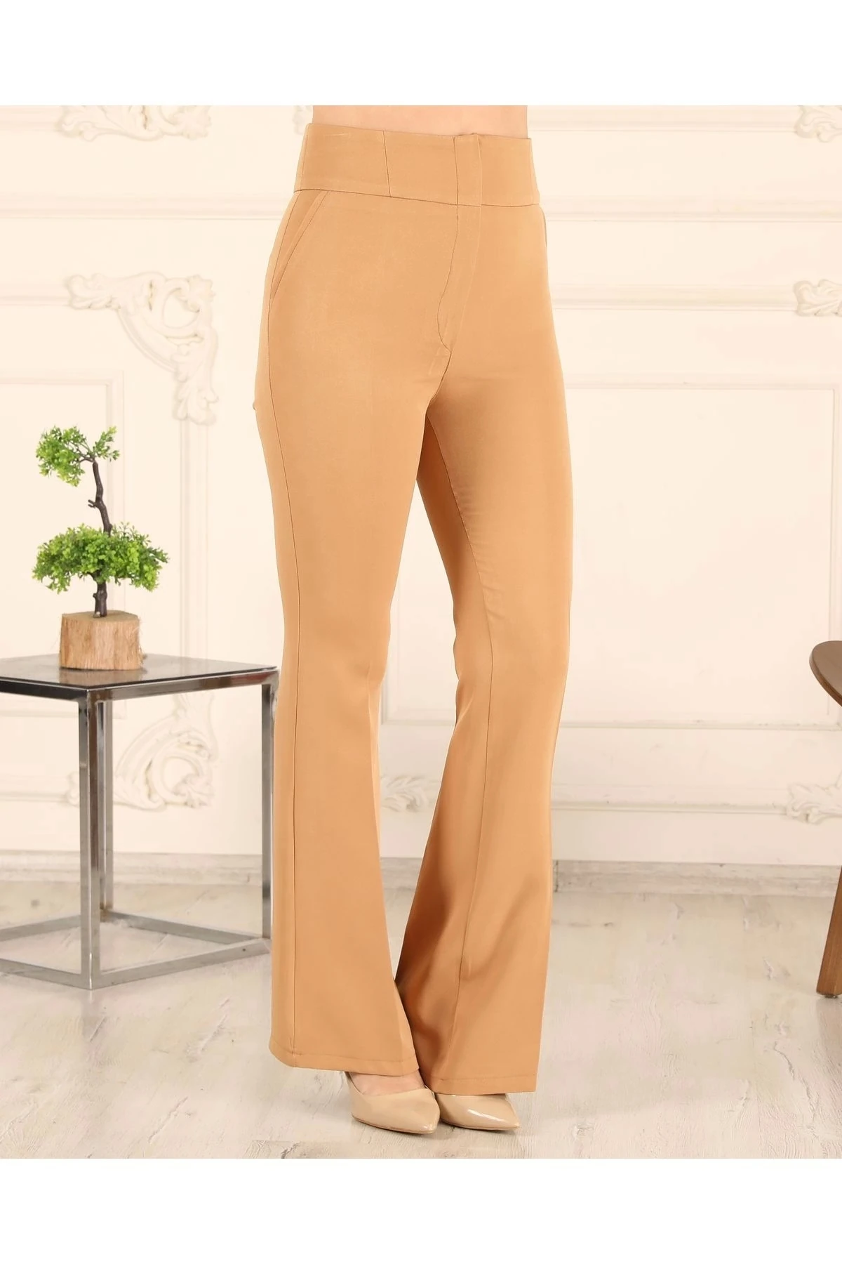 Yüksek Bel İspanyol Paça Kadın Kumaş Pantolon 10101