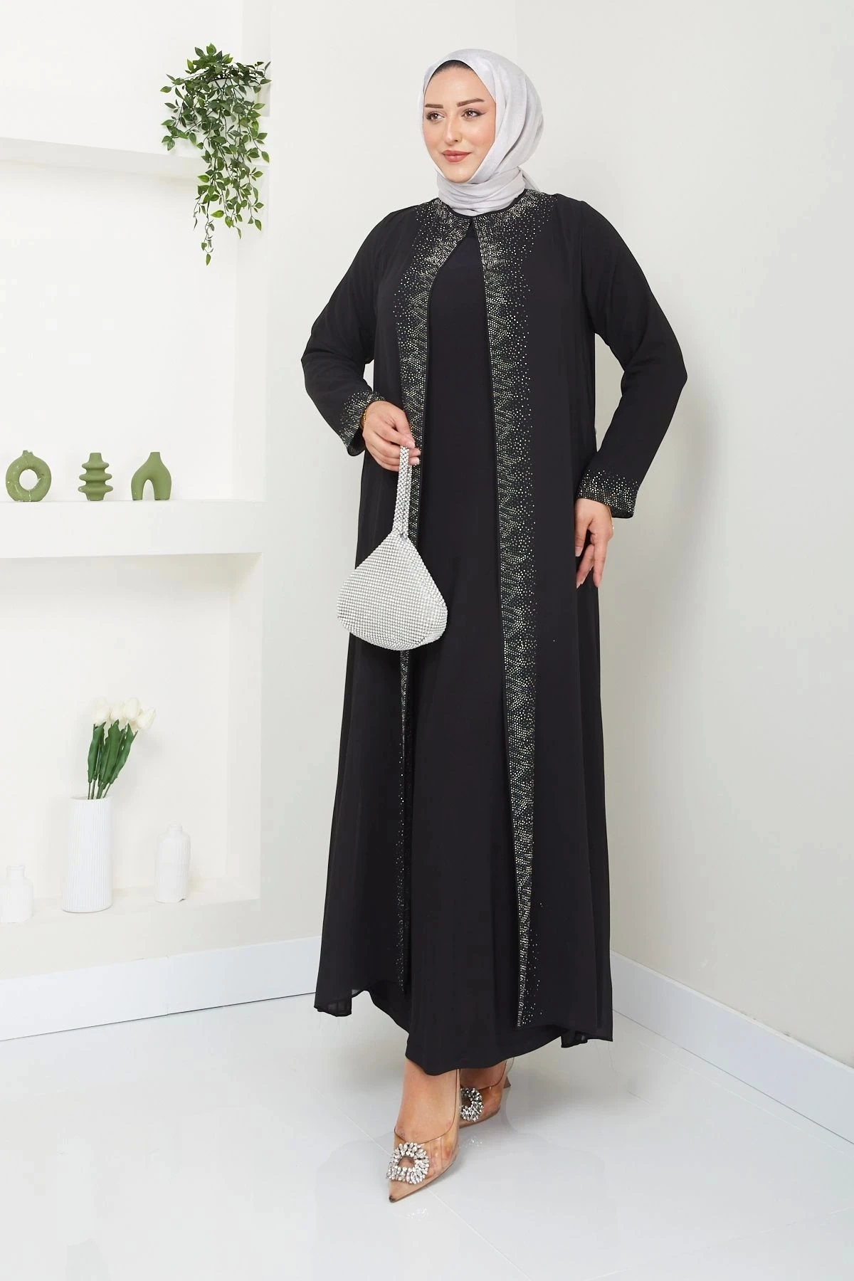 Kadın Büyük Beden Abiye Elbise Uzun Şifon 10118 - Si̇yah