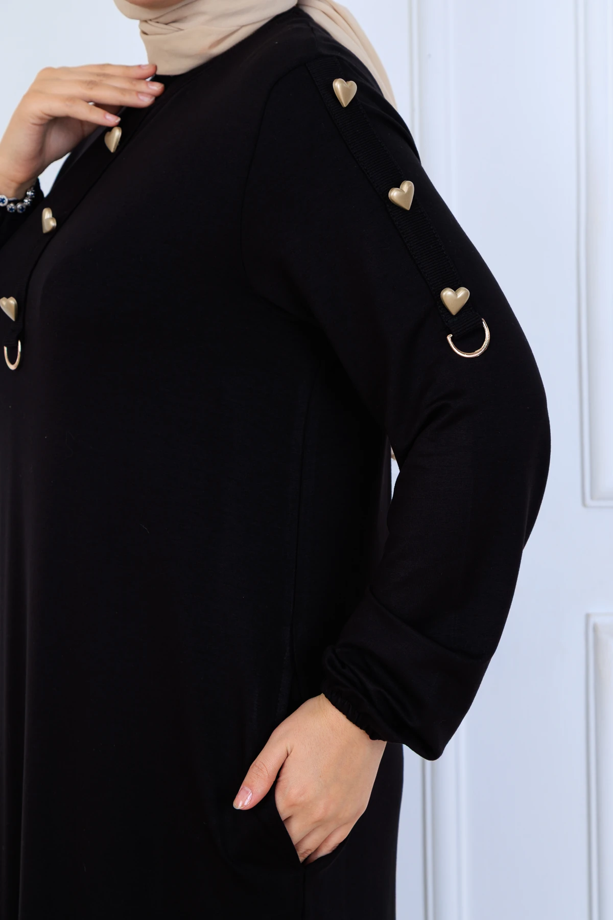 Rahat Bol Kesim Örme Kumaş Elbise 10127 - Siyah