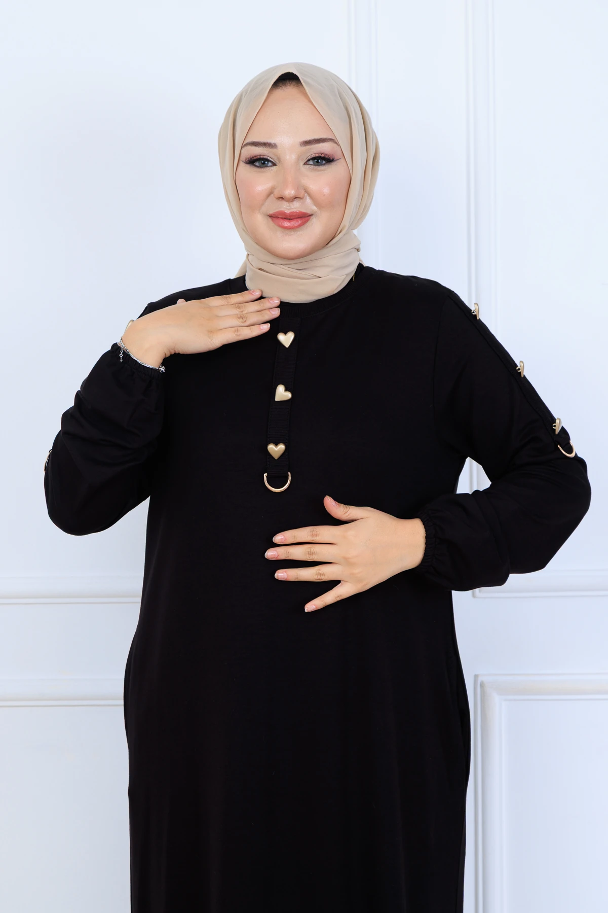 Rahat Bol Kesim Örme Kumaş Elbise 10127 - Siyah