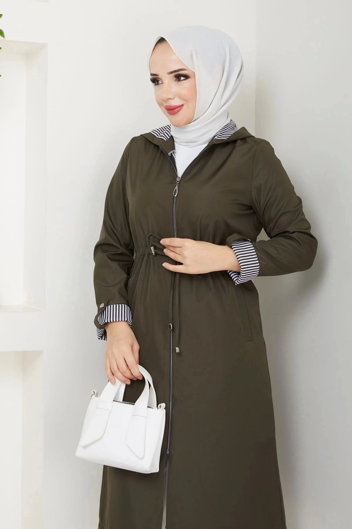 Kadın Uzun Giy Çık Trençkot 10104 - Haki