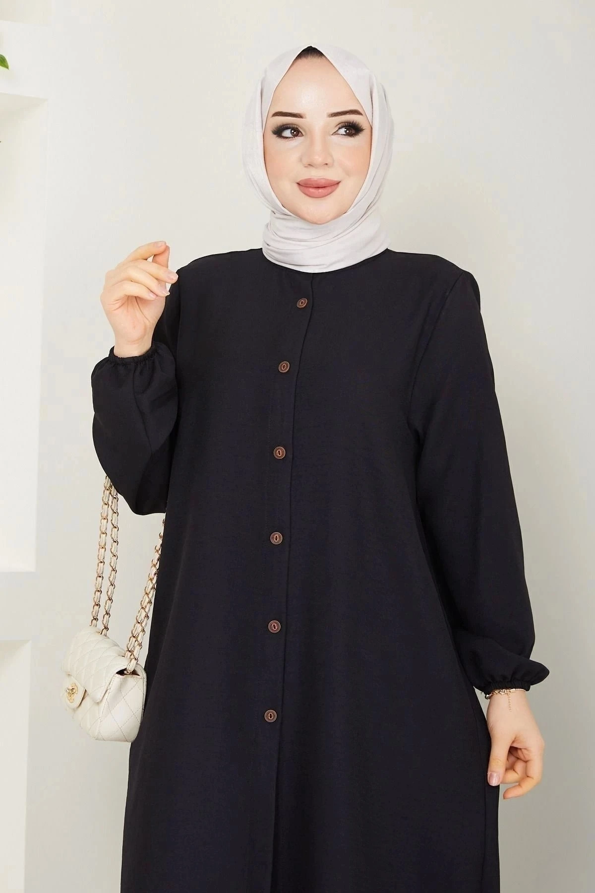 Kadın Büyük Beden Uzun  İkili Tesettür Tunik Takım 10110 - Si̇yah